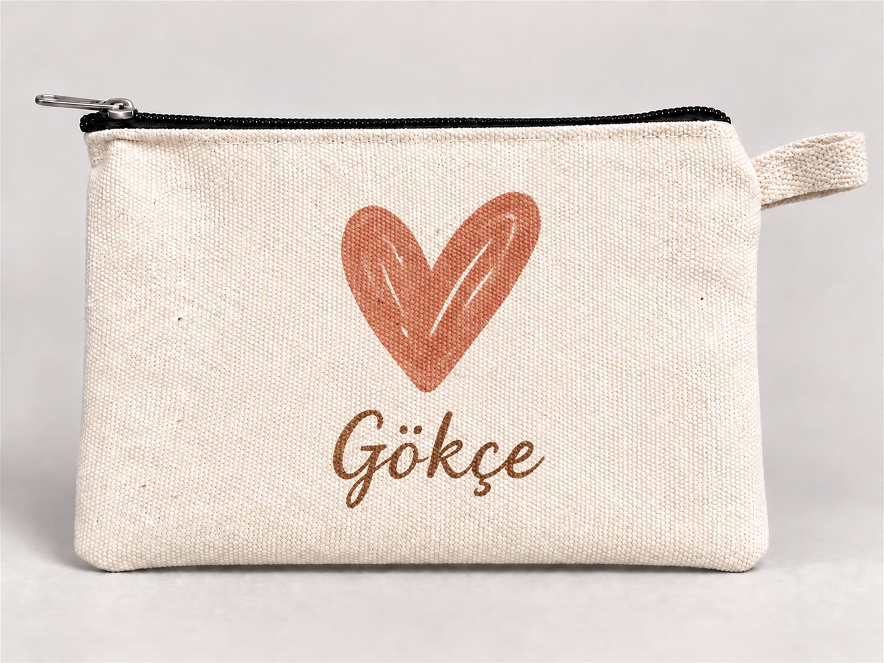 Kişiye Özel Büyük Kalp Baskılı Fermuarlı Kalemlik 20x10 cm