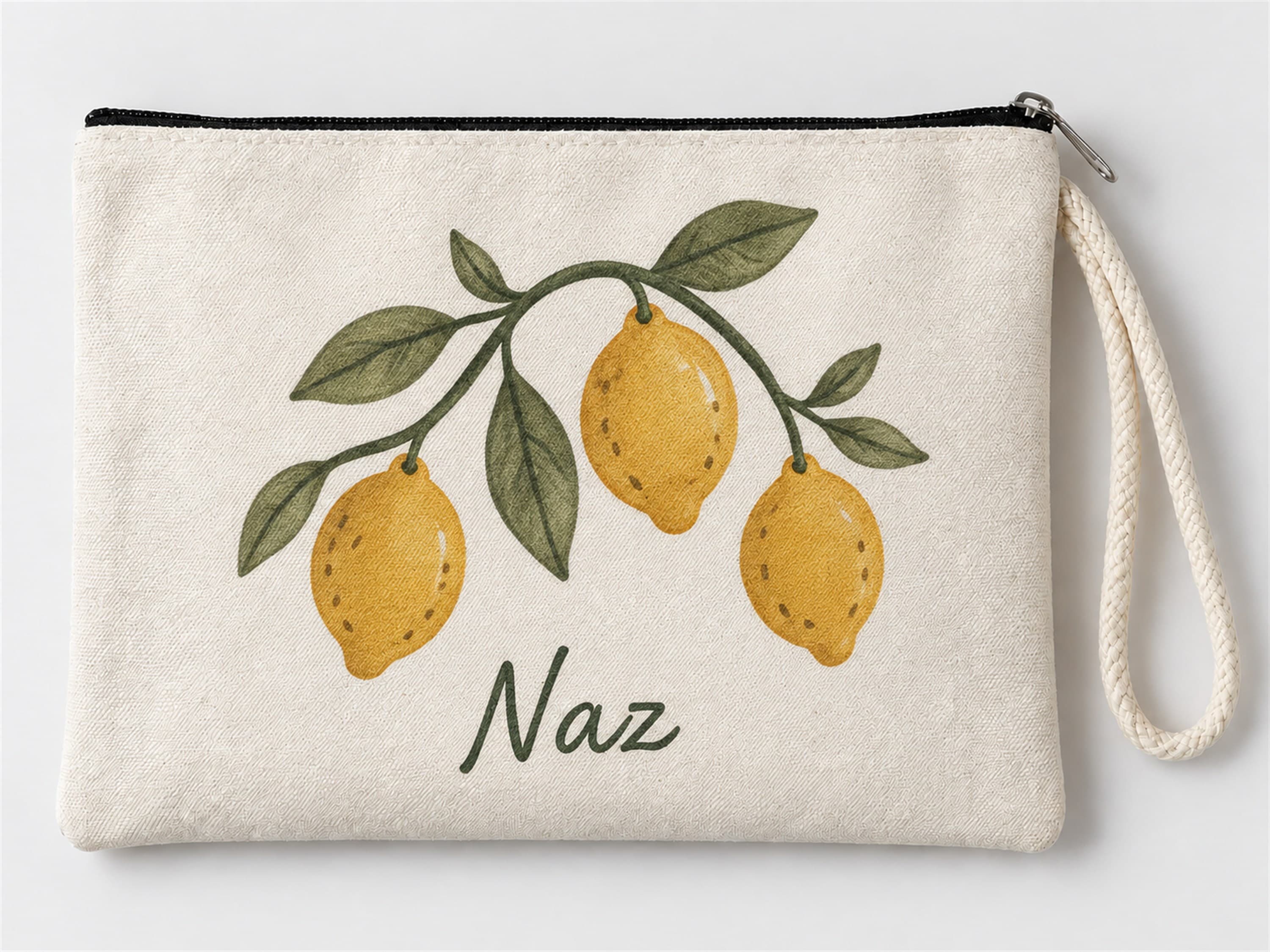 Kişiye Özel Limon Dalı Baskılı Fermuarlı Clutch Makyaj Çantası Bozuk Para Cüzdanı