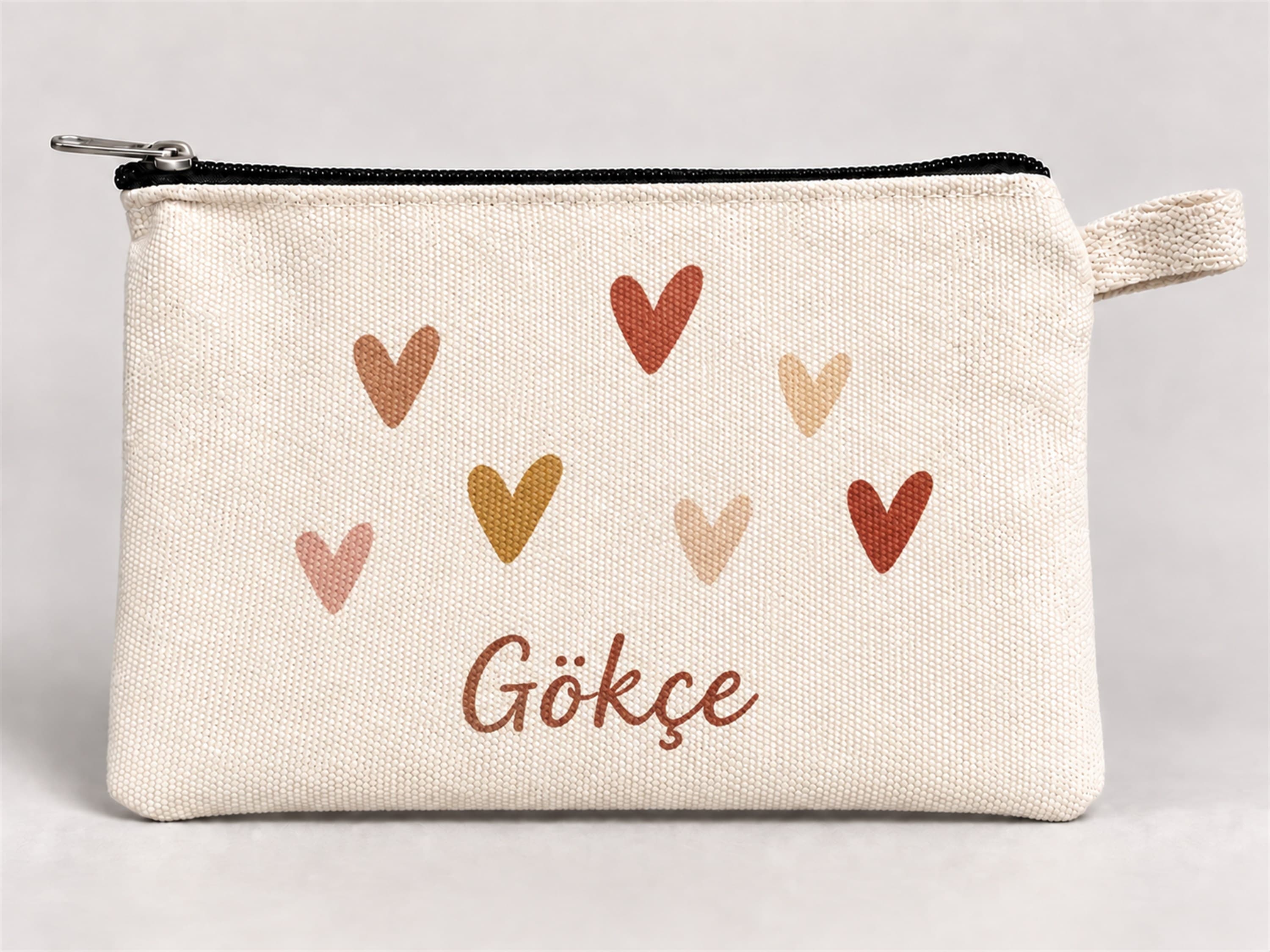 Kişiye Özel Renkli Kalpler Baskılı Fermuarlı Kalemlik 20x10 cm