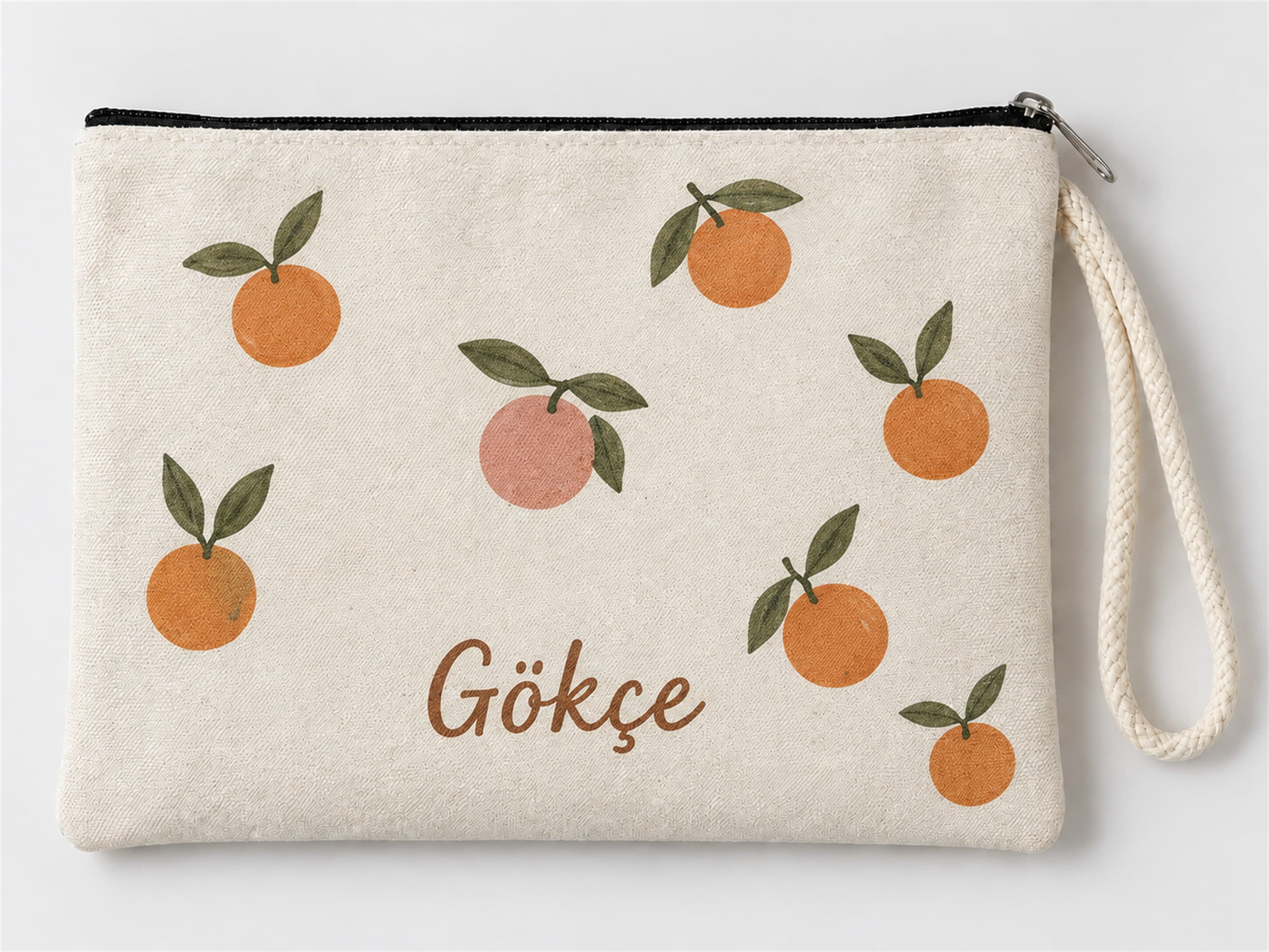 Kişiye Özel Turunç Deseni Baskılı Fermuarlı Clutch Makyaj Çantası Bozuk Para Cüzdanı