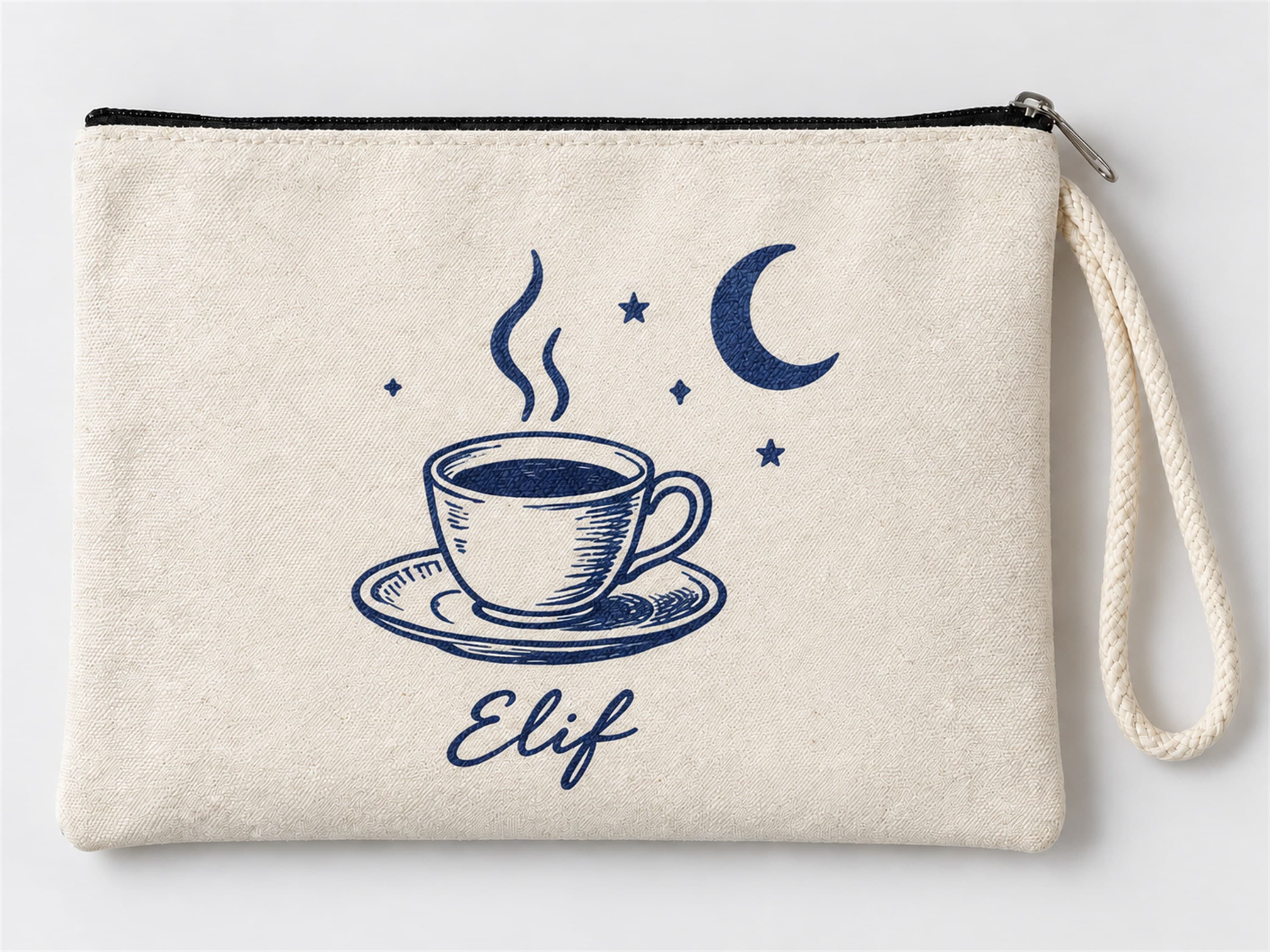Kişiye Özel Gece Kahvesi Baskılı Fermuarlı Clutch Makyaj Çantası Bozuk Para Cüzdanı