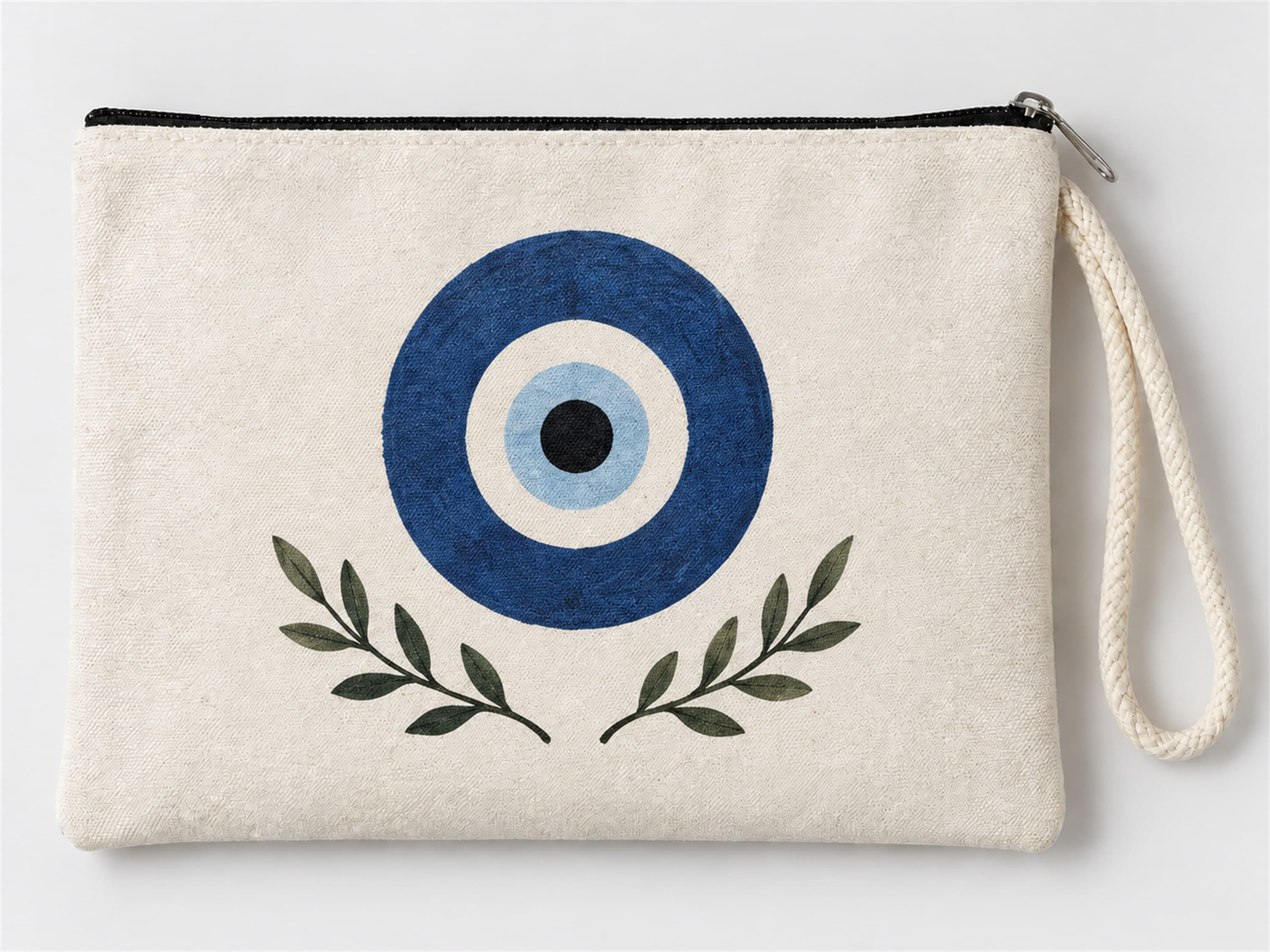Nazar Boncuğu Baskılı Fermuarlı Clutch Makyaj Çantası Bozuk Para Cüzdanı