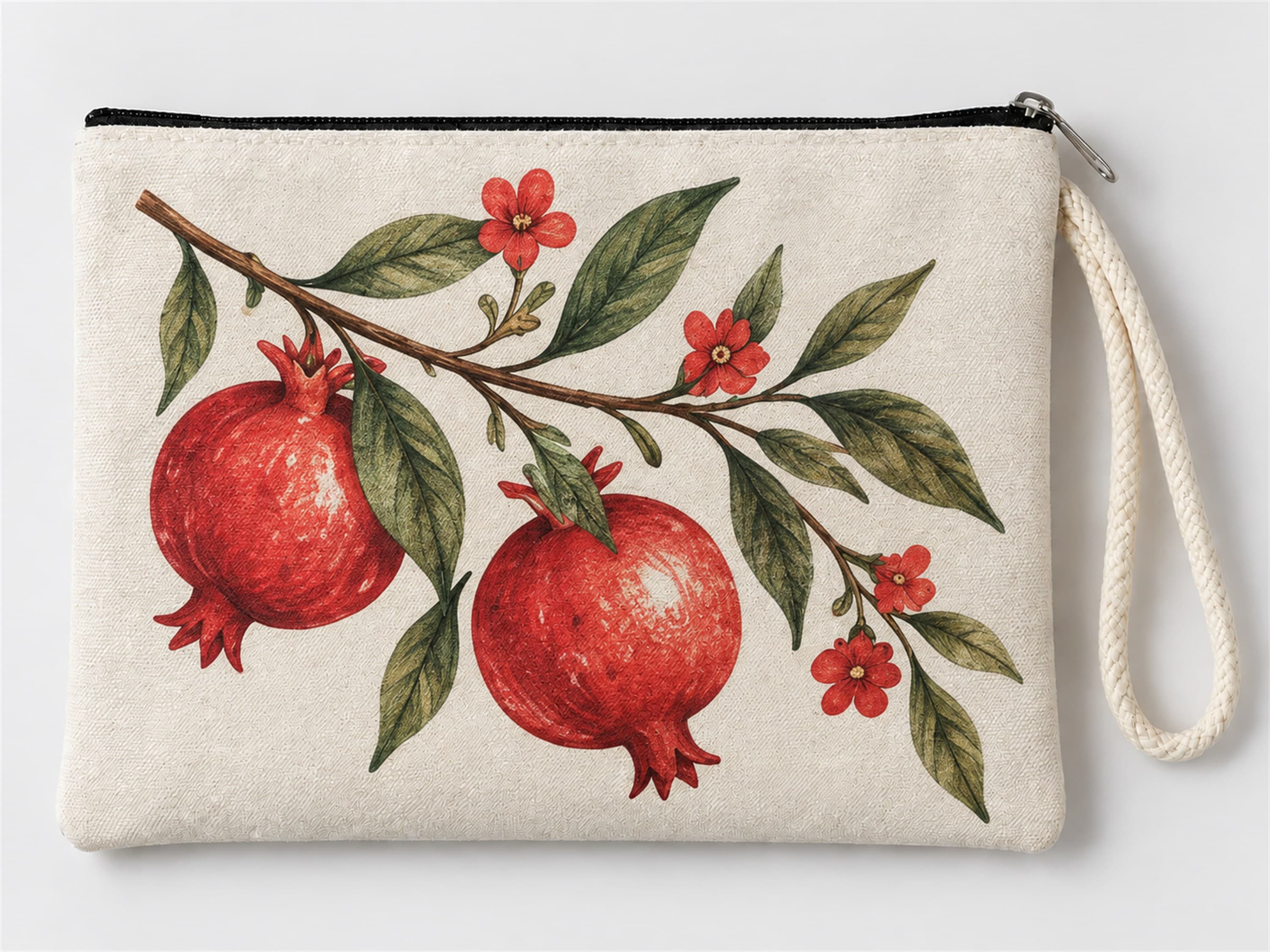 Nar Dalı Baskılı Fermuarlı Clutch Makyaj Çantası Bozuk Para Cüzdanı