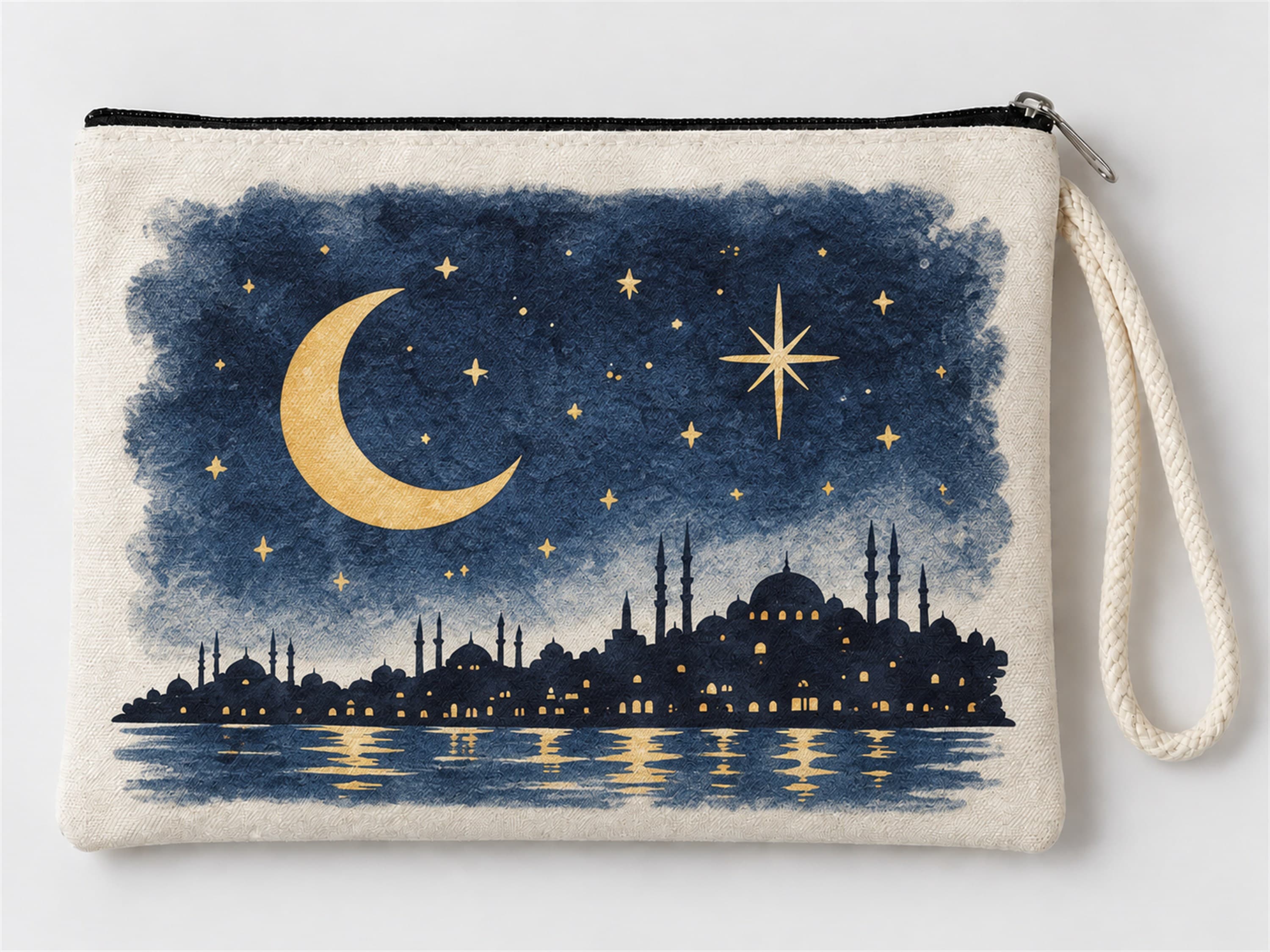 İstanbul Gece Silüeti Baskılı Fermuarlı Clutch Makyaj Çantası Bozuk Para Cüzdanı