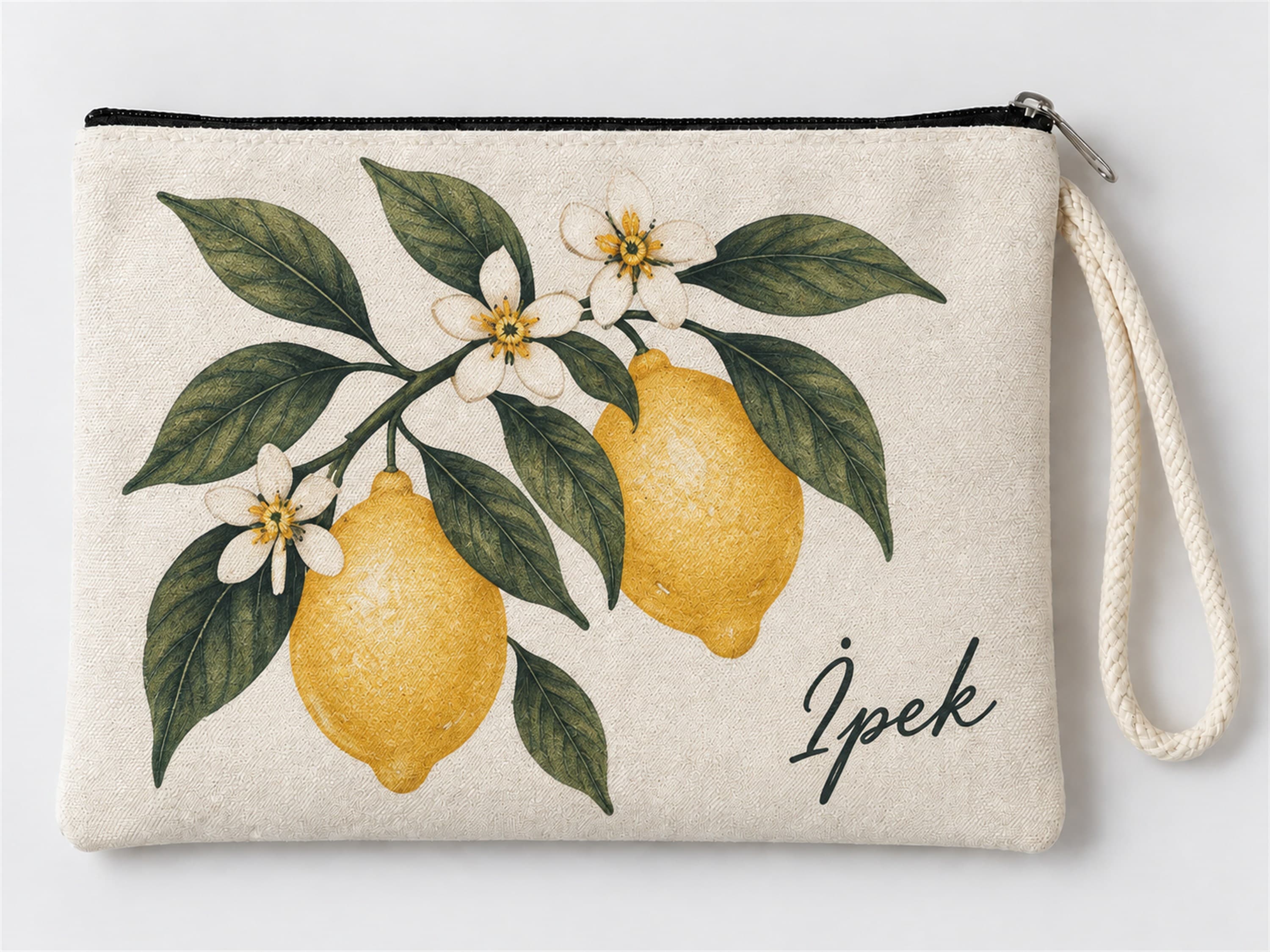 Kişiye Özel Limon Çiçeği Baskılı Fermuarlı Clutch Makyaj Çantası Bozuk Para Cüzdanı