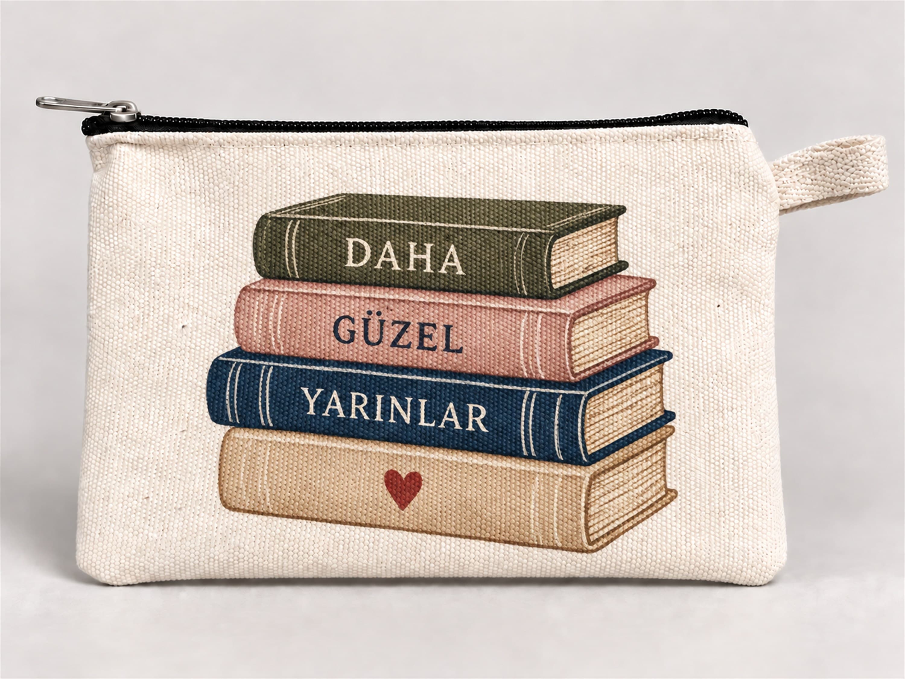 Kitap Yığını Baskılı Fermuarlı Kalemlik 20x10 cm