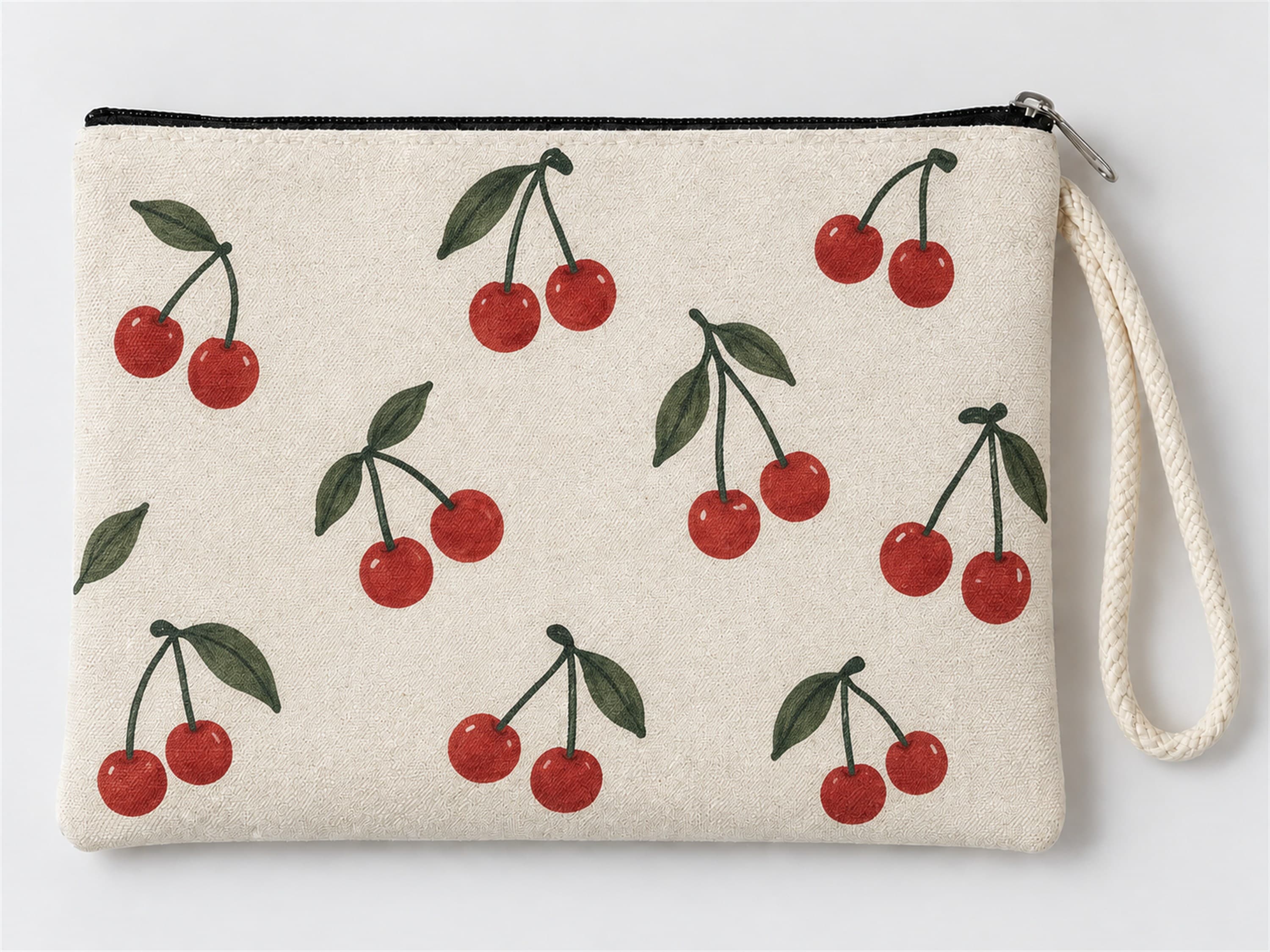 Kiraz Dalları Baskılı Fermuarlı Clutch Makyaj Çantası Bozuk Para Cüzdanı