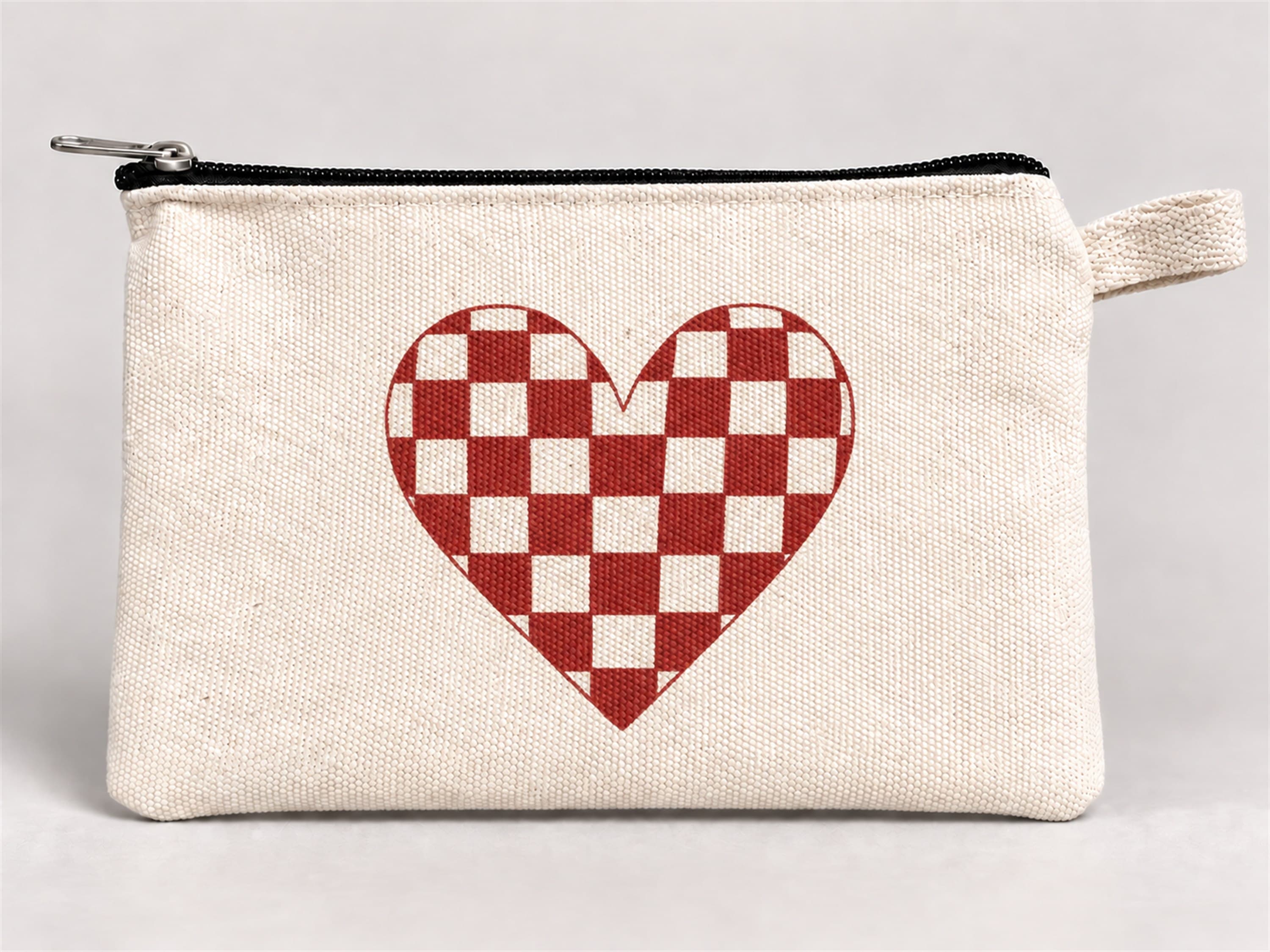 Ekose Kalp Baskılı Fermuarlı Kalemlik 20x10 cm