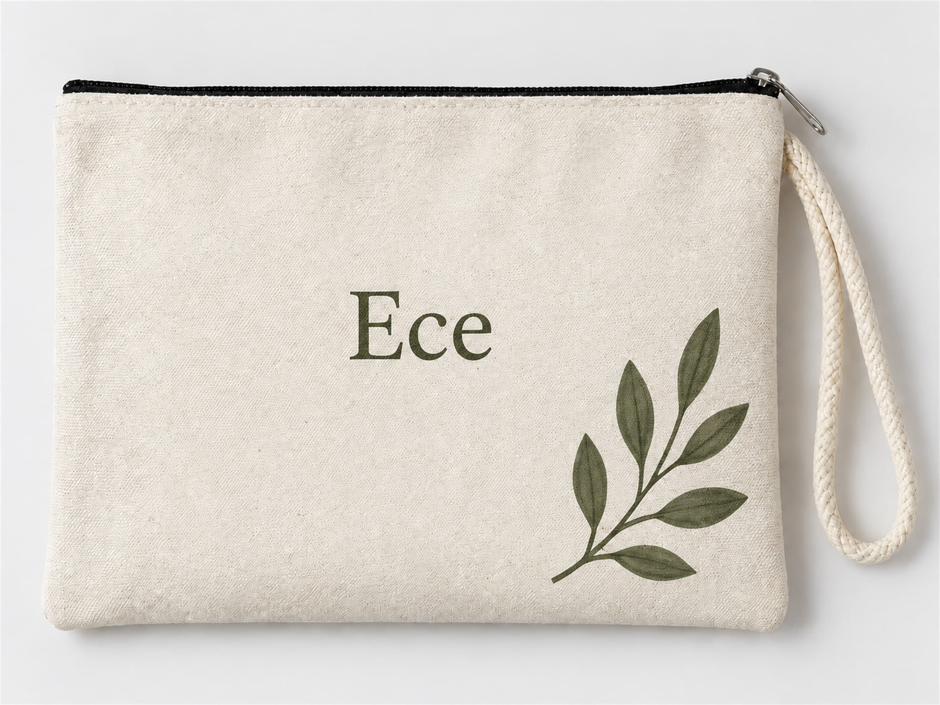 Kişiye Özel Zeytin Dalı Köşe Baskılı Fermuarlı Clutch Makyaj Çantası Bozuk Para Cüzdanı
