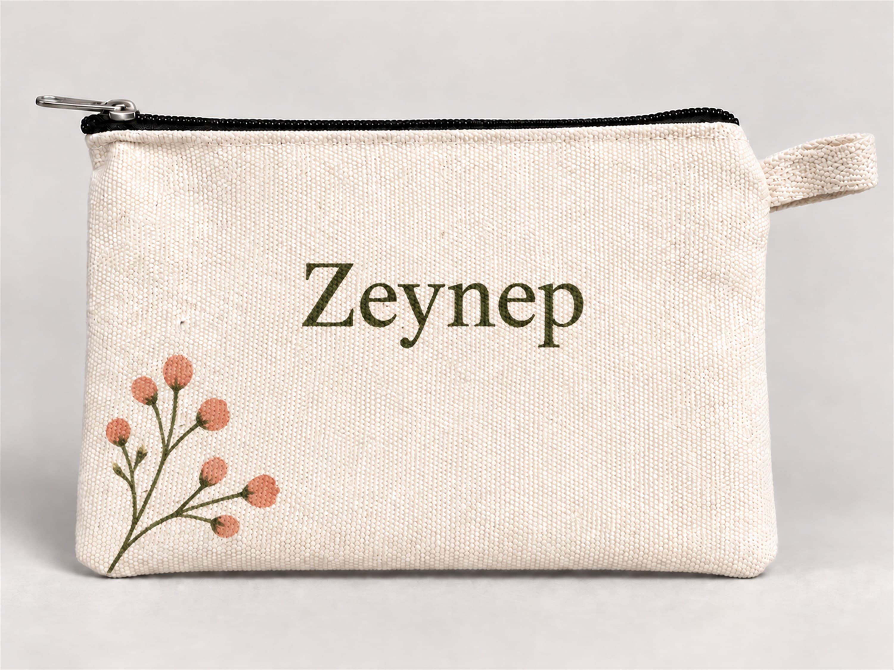 Kişiye Özel Pembe Tomurcuk Köşe Baskılı Fermuarlı Kalemlik 20x10 cm