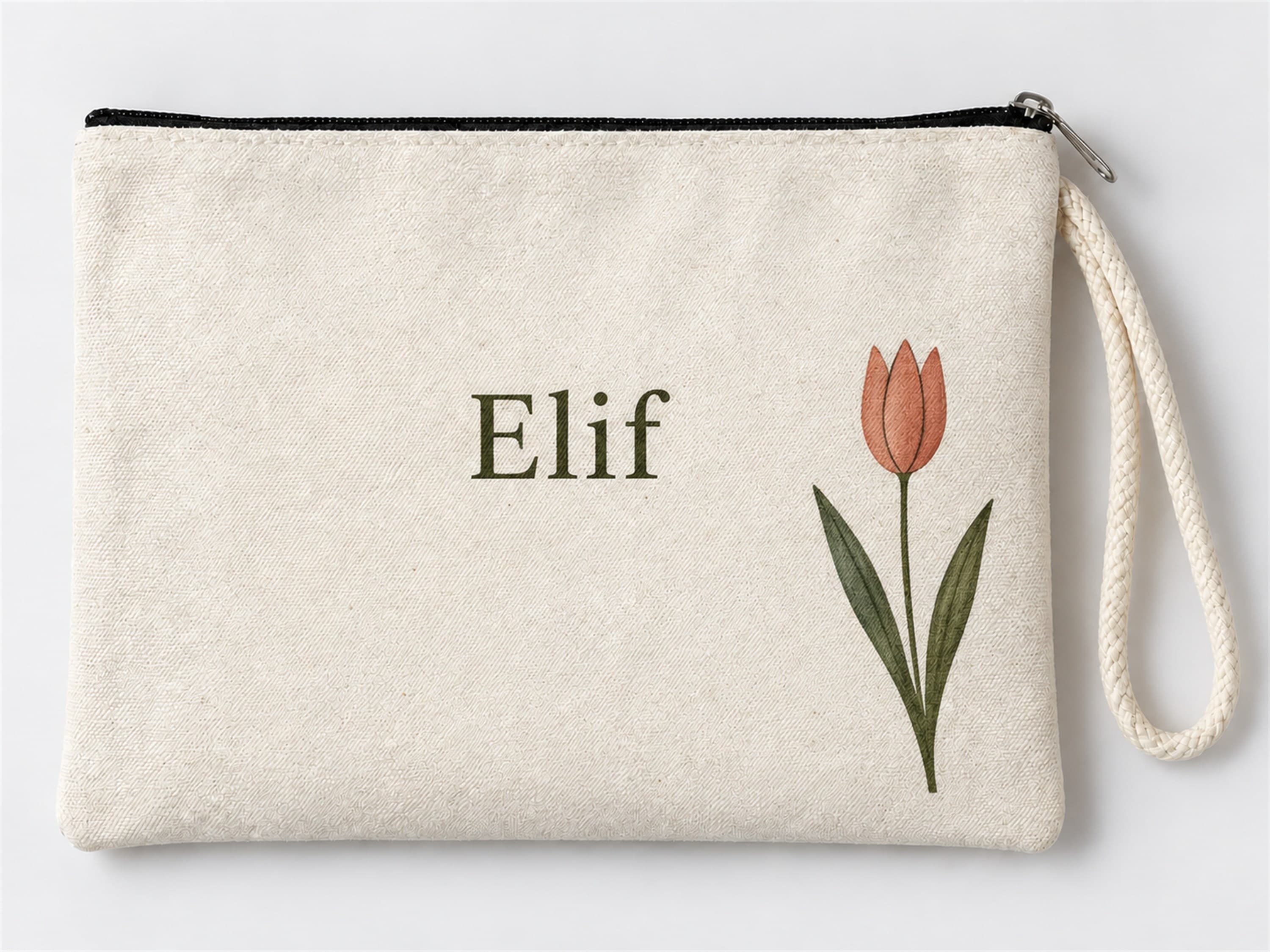 Kişiye Özel Lale Köşe Baskılı Fermuarlı Clutch Makyaj Çantası Bozuk Para Cüzdanı