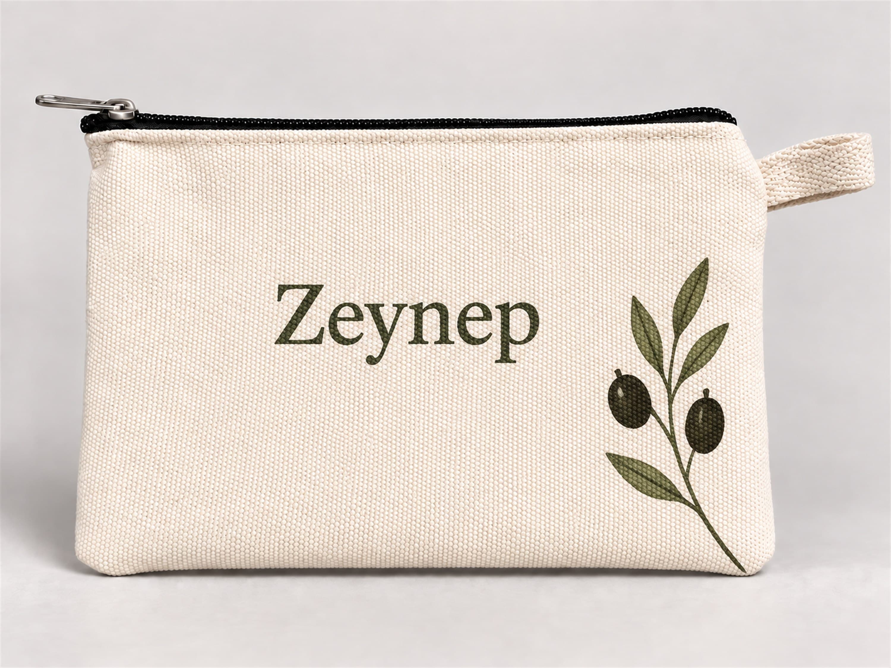 Kişiye Özel Zeytin Dalı Köşe Baskılı Fermuarlı Kalemlik 20x10 cm