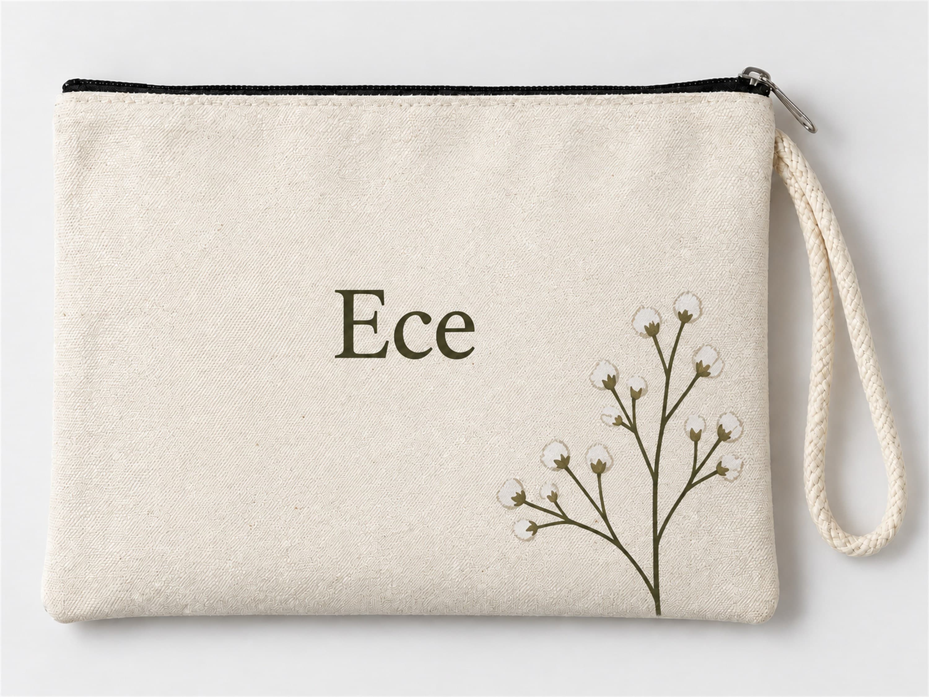 Kişiye Özel Pamuk Çiçeği Baskılı Fermuarlı Clutch Makyaj Çantası Bozuk Para Cüzdanı