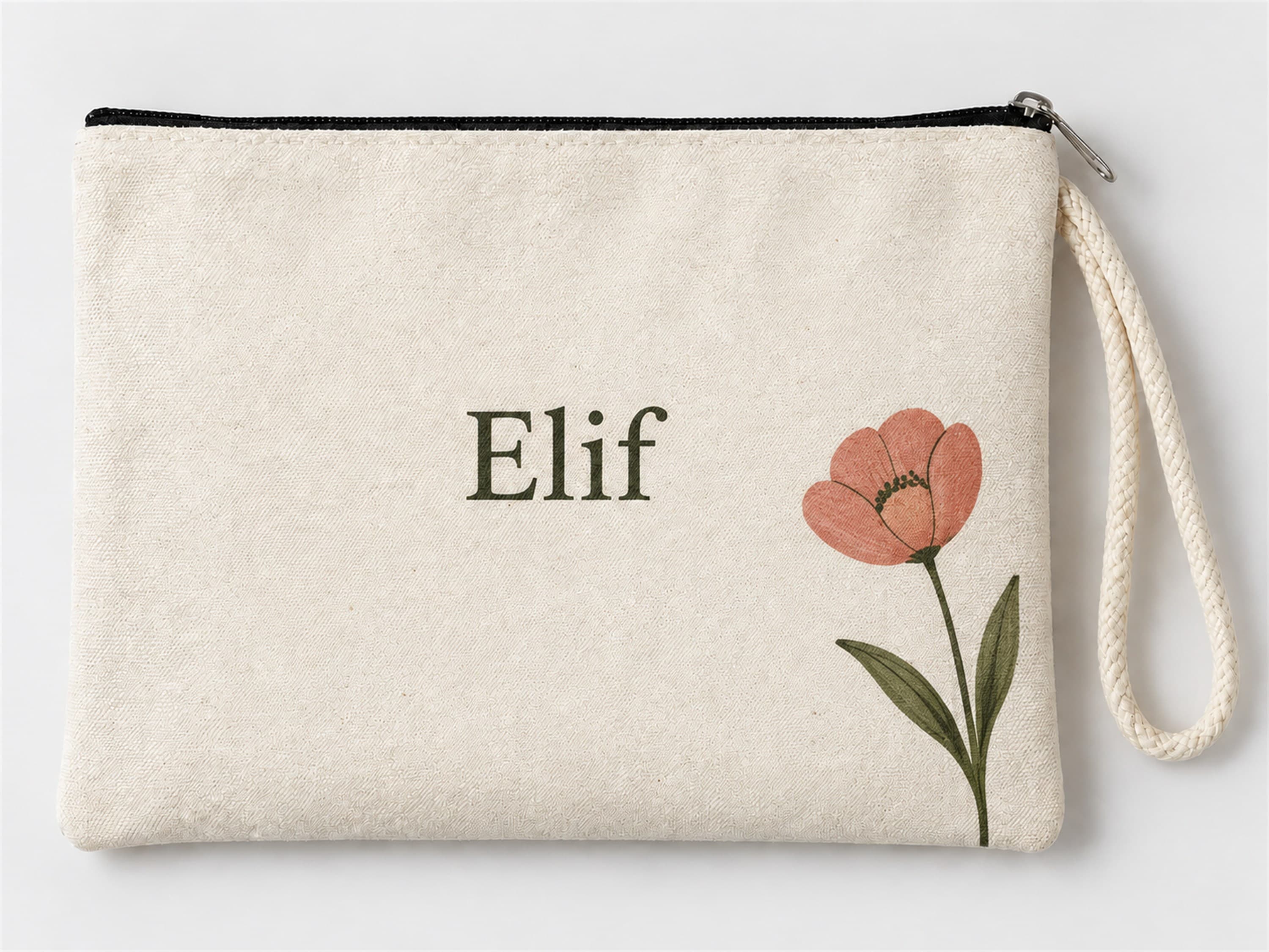 Kişiye Özel Lale Köşe Baskılı Fermuarlı Clutch Makyaj Çantası Bozuk Para Cüzdanı