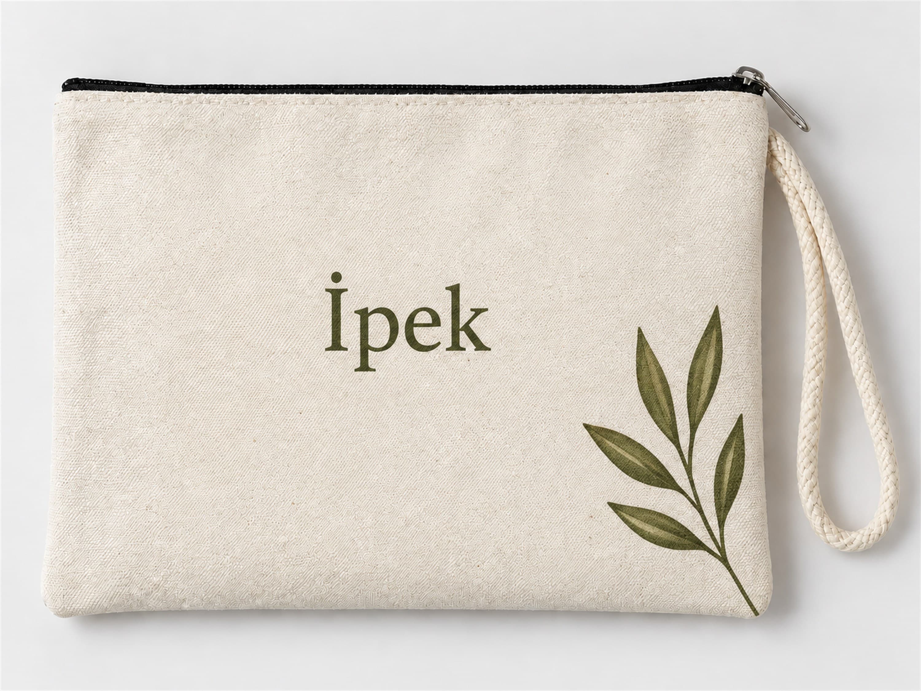 Kişiye Özel Yeşil Yaprak Köşe Baskılı Fermuarlı Clutch Makyaj Çantası Bozuk Para Cüzdanı