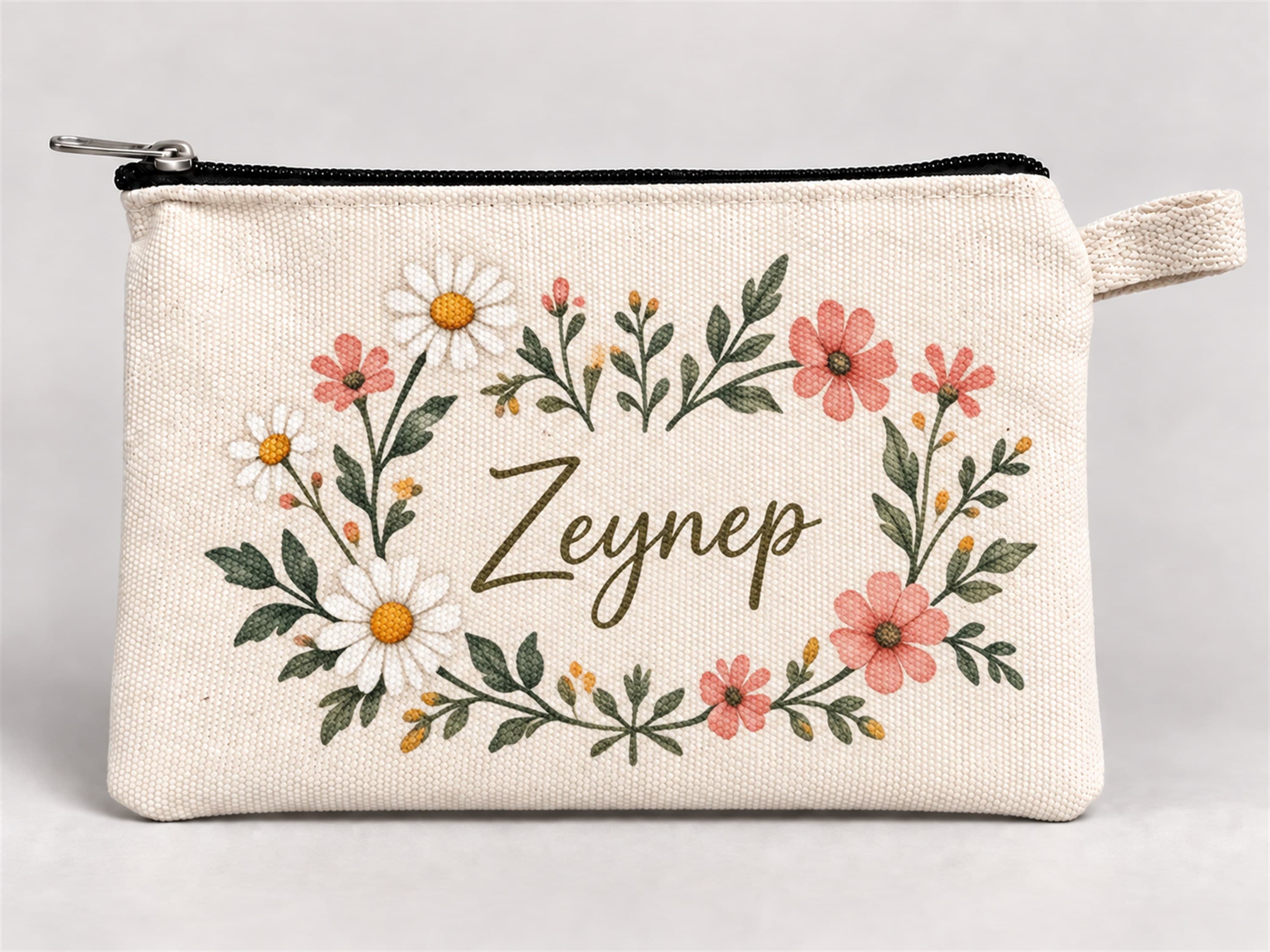 Kişiye Özel Çiçek Çelengi Baskılı Fermuarlı Kalemlik 20x10 cm