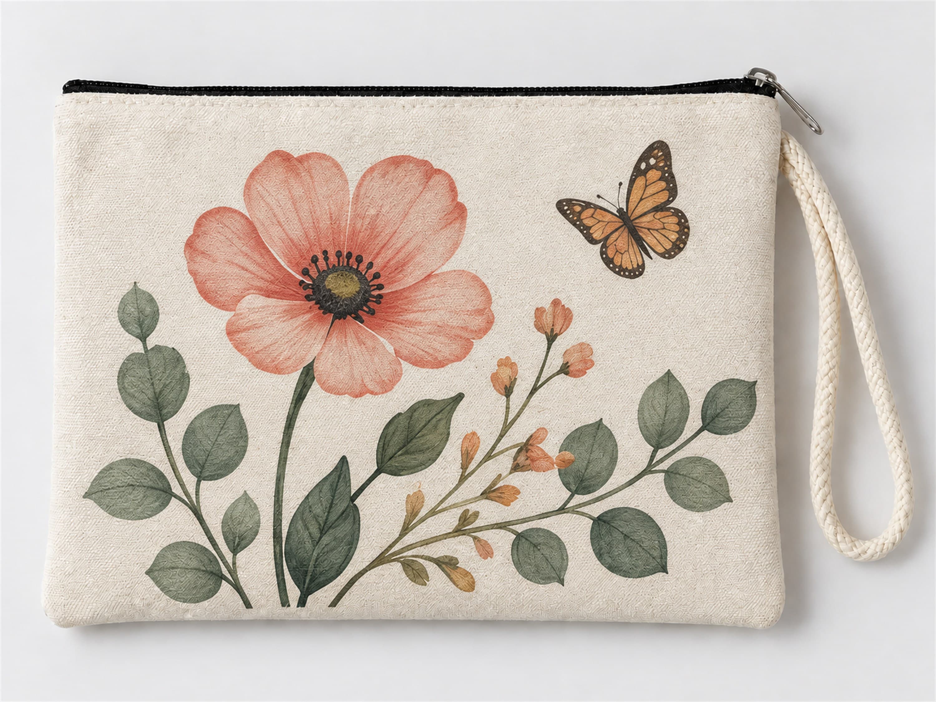 Büyük Gelincik Baskılı Fermuarlı Clutch Makyaj Çantası Bozuk Para Cüzdanı
