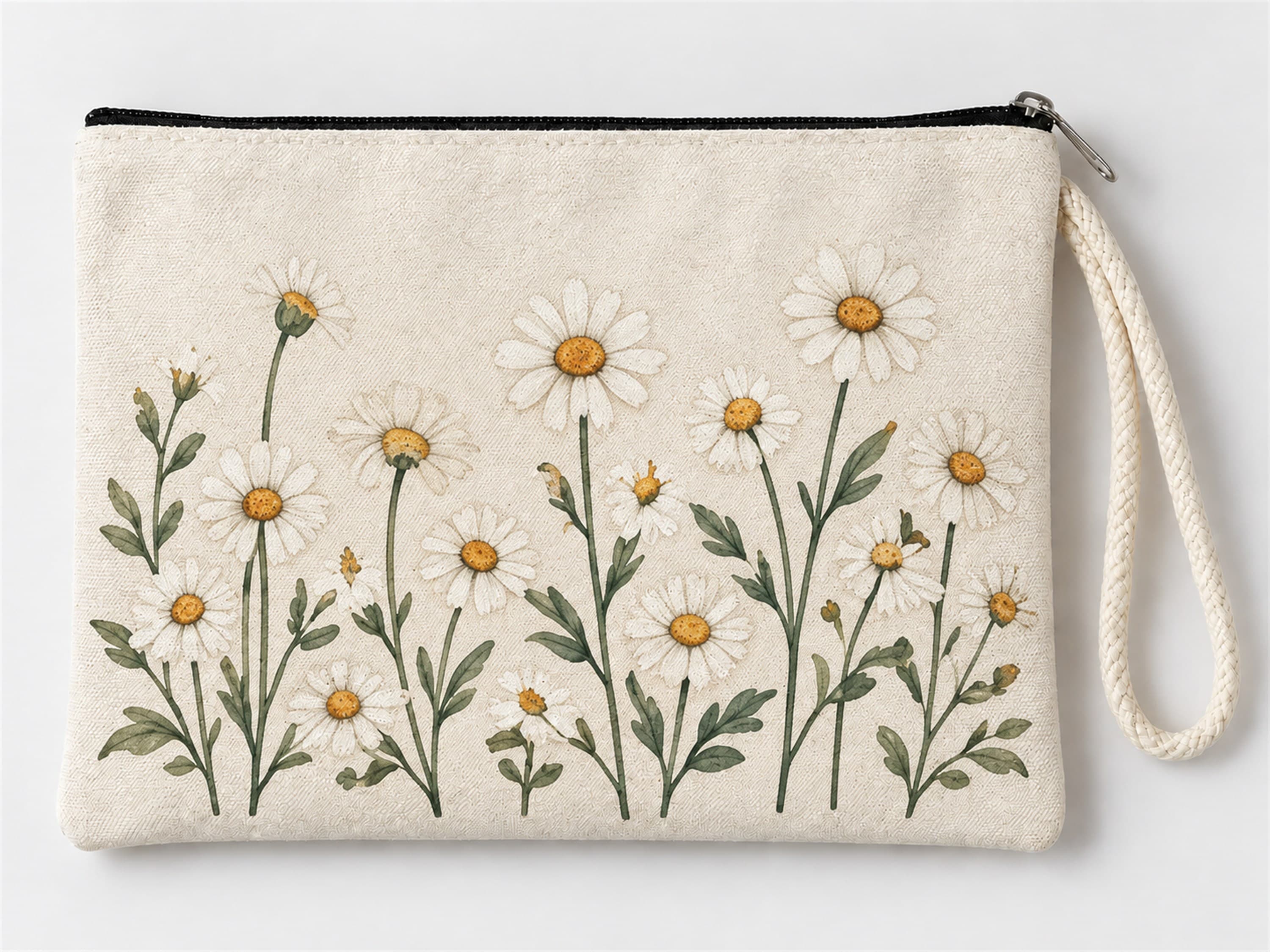 Papatya Tarlası Baskılı Fermuarlı Clutch Makyaj Çantası Bozuk Para Cüzdanı