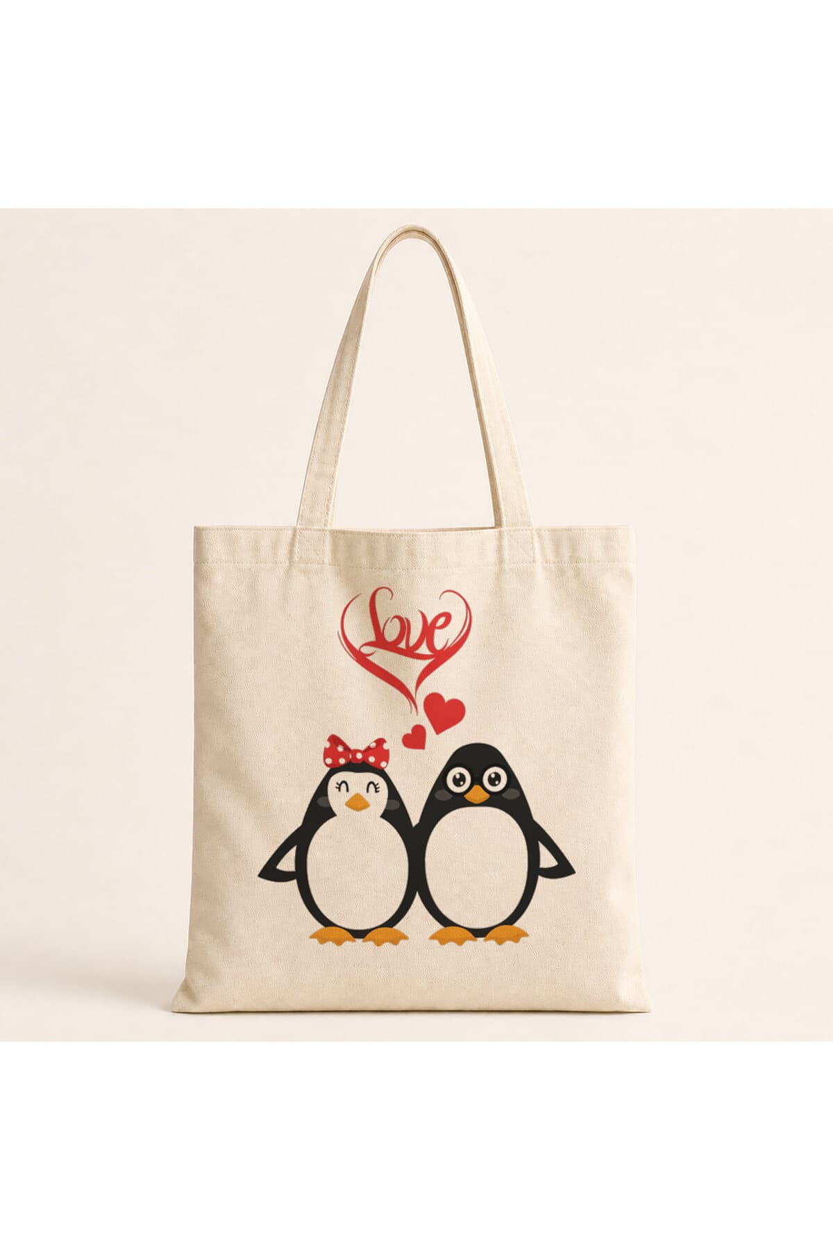 Love Penguenler Baskılı Bez Çanta