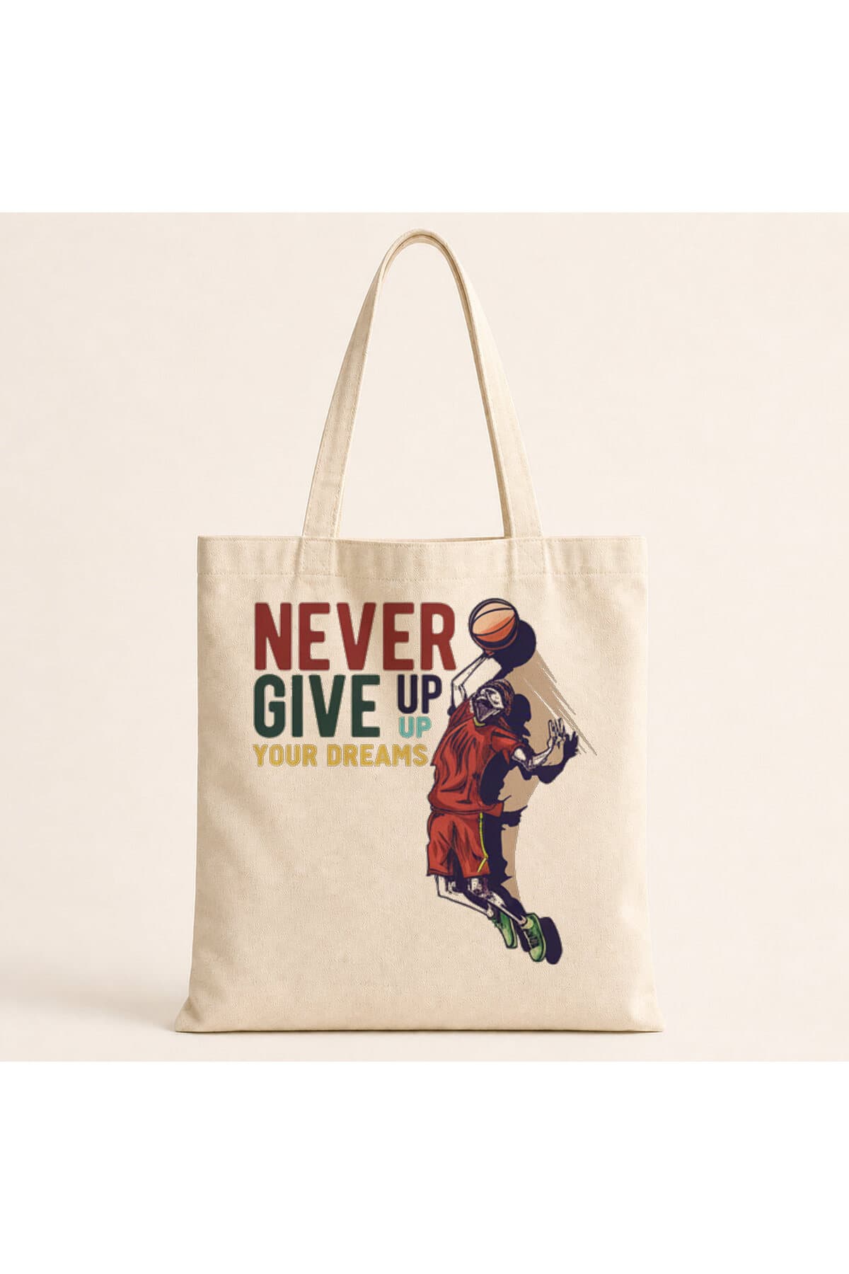 Nevergiveup Basketball Tasarım Baskılı Bez Çanta