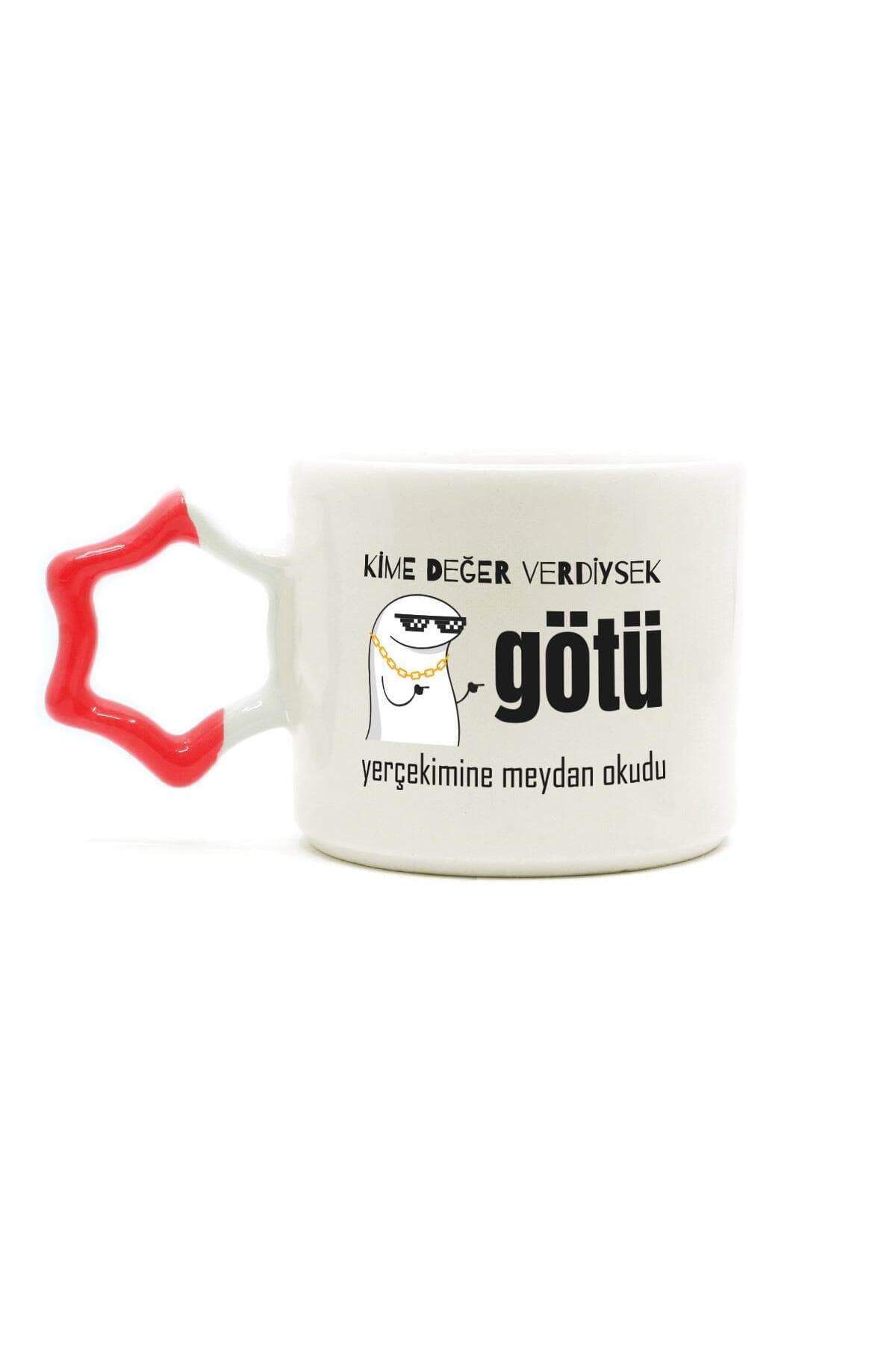 Kime Değer Verdiysek G*tü Yerçekimine Meydan Okudu Baskılı Kırmızı Kulplu Yıldız Kupa - Komik Hediye