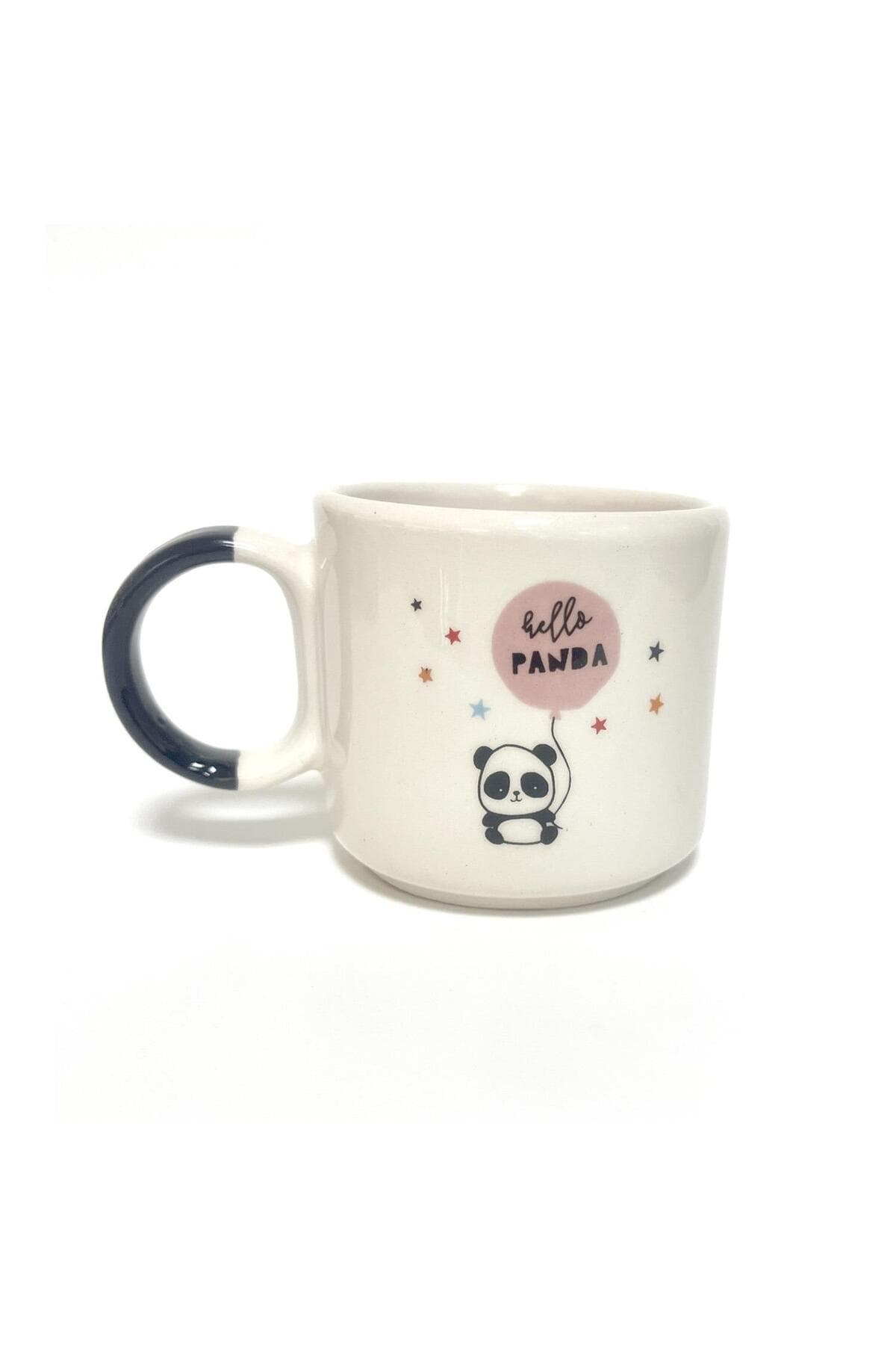 Hello Panda Çift Baskılı Siyah Kulplu P Kupa Bardak Fincan Mug