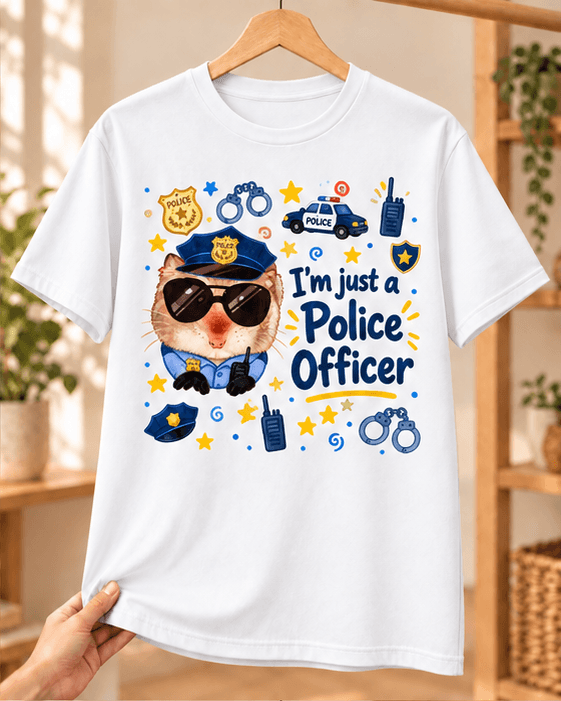 Sad Hamster Polis Baskılı Beyaz Tişört - Polise Hediye Unisex - XXL