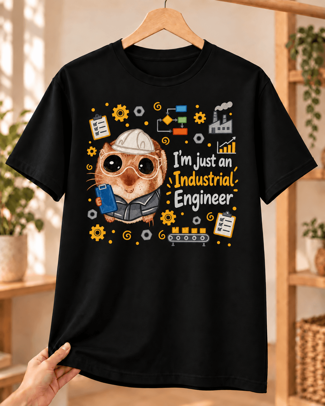Sad Hamster Endüstri Mühendisi Baskılı Siyah Tişört - Endüstri Mühendisine Hediye Unisex