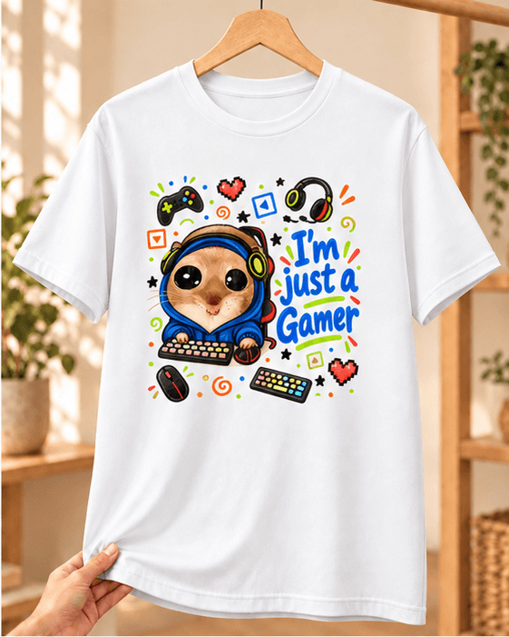 Sad Hamster Gamer Baskılı Beyaz Tişört - Gamer'a Hediye Unisex - S