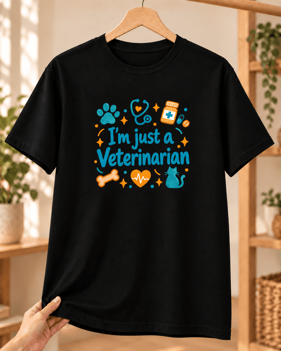 Veteriner Baskılı Siyah Tişört - Veterinere Hediye Unisex - M