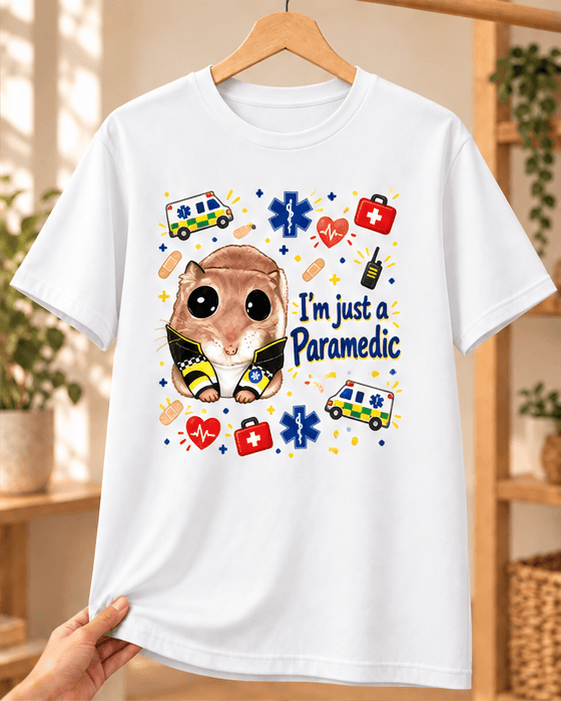 Sad Hamster Paramedik Baskılı Beyaz Tişört - Paramediğe Hediye Unisex
