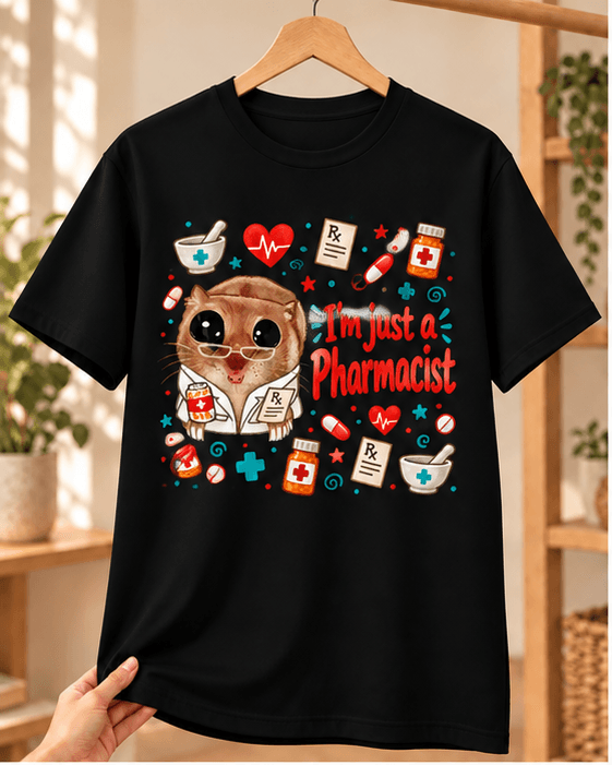 Sad Hamster Eczacı Baskılı Siyah Tişört - Eczacıya Hediye Unisex - XXL