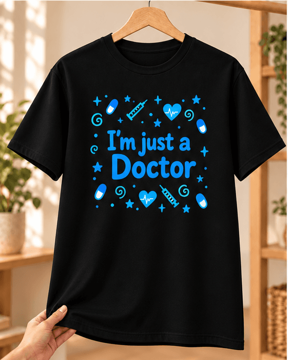 Doktor Baskılı Siyah Tişört - Doktora Hediye Unisex - L