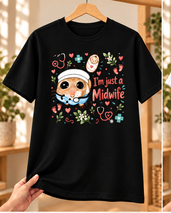 Sad Hamster Ebe Baskılı Siyah Tişört - Ebeye Hediye Unisex - S