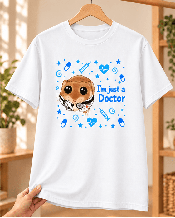 Sad Hamster Doktor Baskılı Beyaz Tişört - Doktora Hediye Unisex - XXL