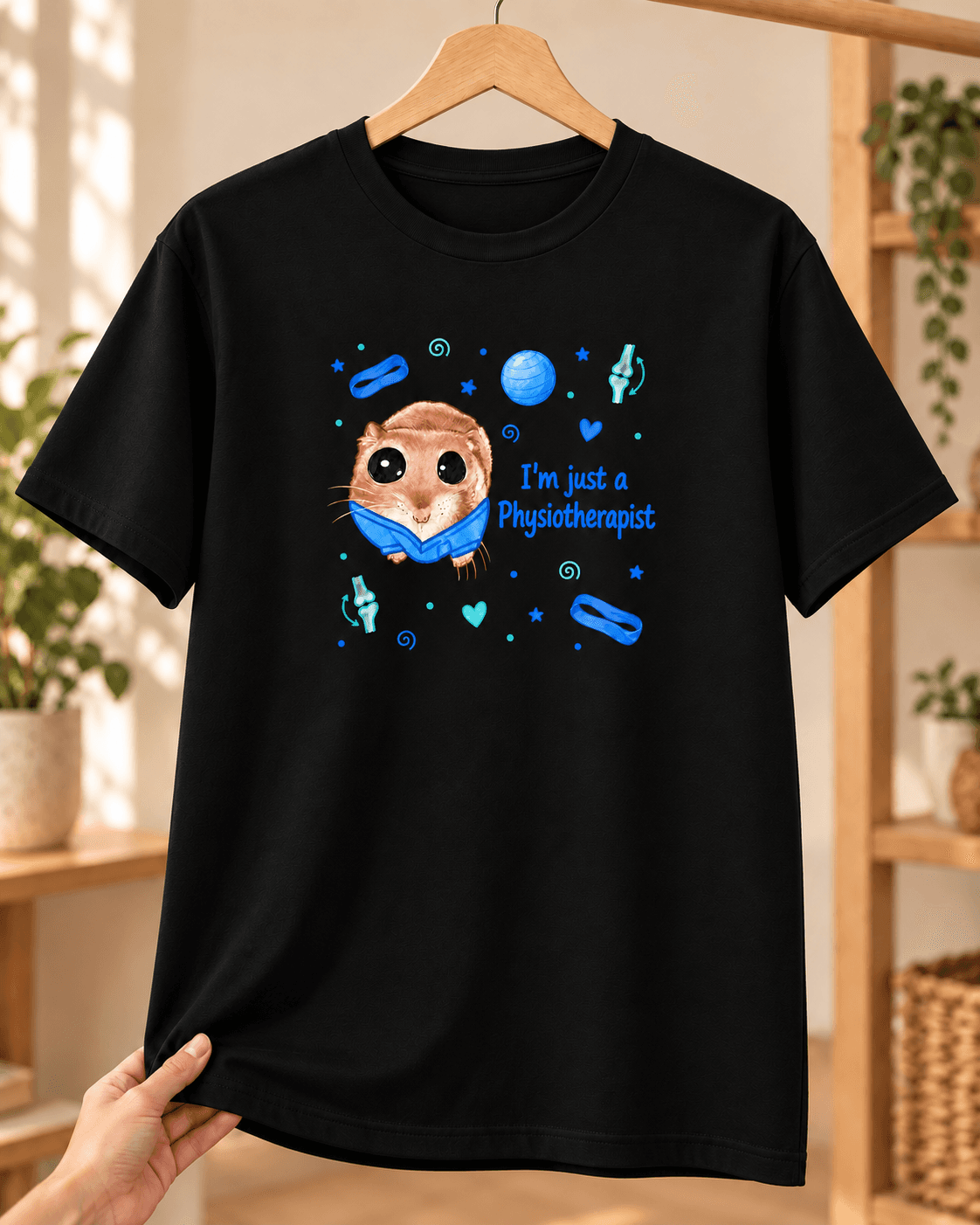 Sad Hamster Fizyoterapist Baskılı Siyah Tişört - Fizyoterapiste Hediye Unisex - S