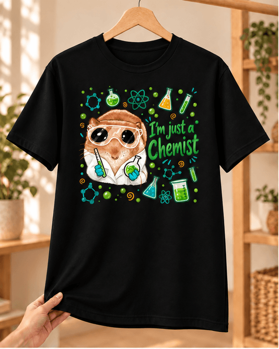 Sad Hamster Kimyager Baskılı Siyah Tişört - Kimyagere Hediye Unisex - M