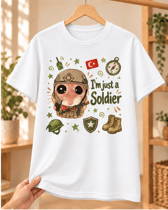 Sad Hamster Asker Baskılı Beyaz Tişört - Askere Hediye Unisex - XL