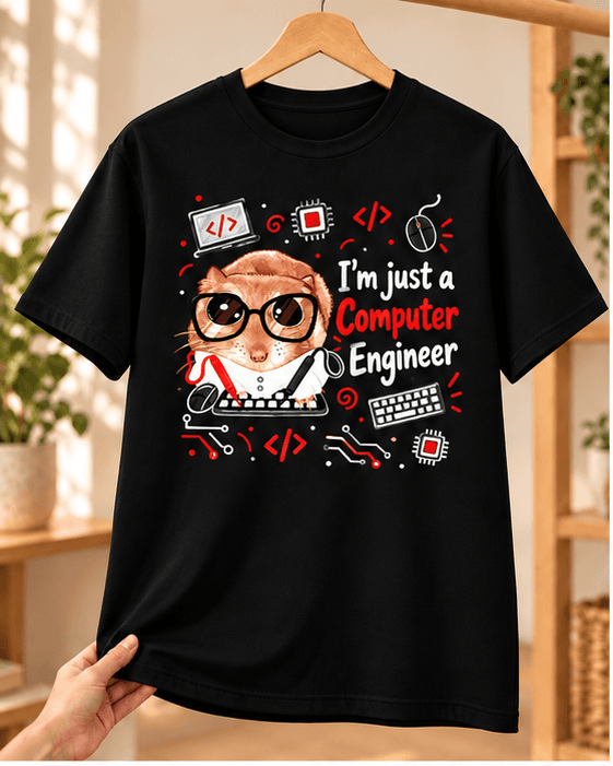 Sad Hamster Bilgisayar Mühendisi Baskılı Siyah Tişört - Bilgisayar Mühendisine Hediye Unisex - XL