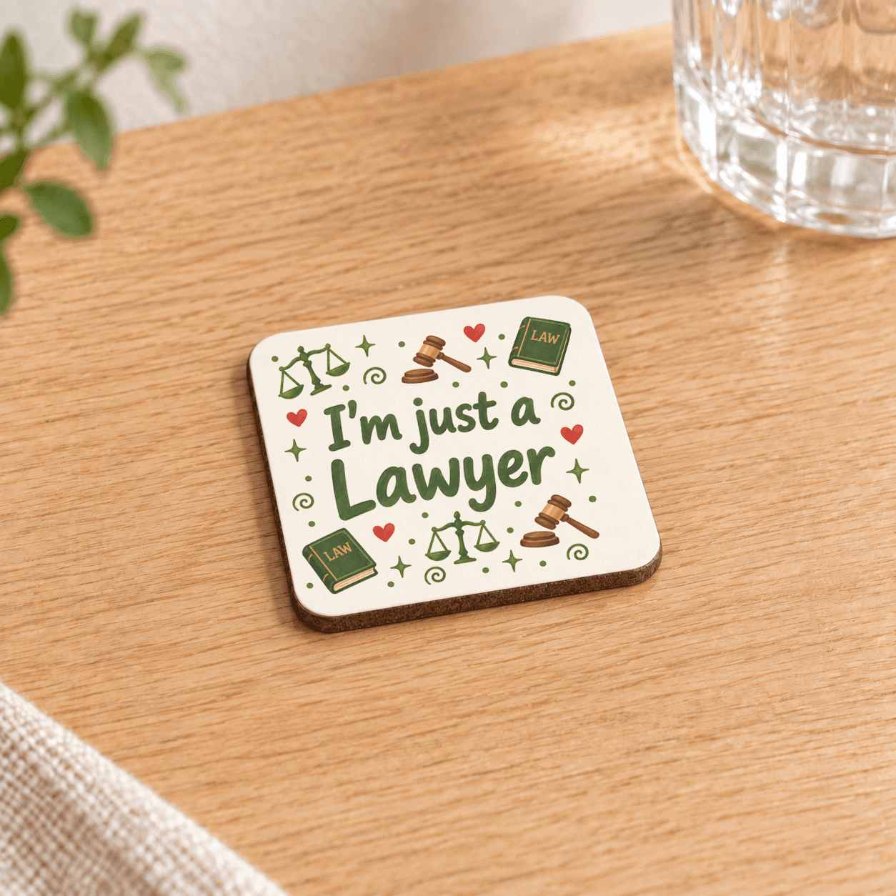 Avukat Baskılı 9x9 cm Kare MDF Bardak Altlığı - Avukata Hediye Ahşap