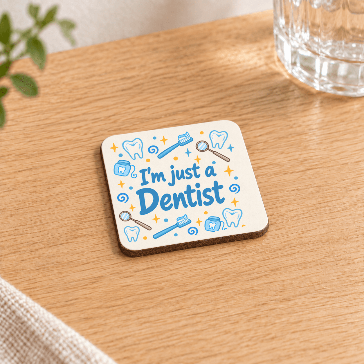 Diş Hekimi Baskılı 9x9 cm Kare MDF Bardak Altlığı - Diş Hekimine Hediye Ahşap