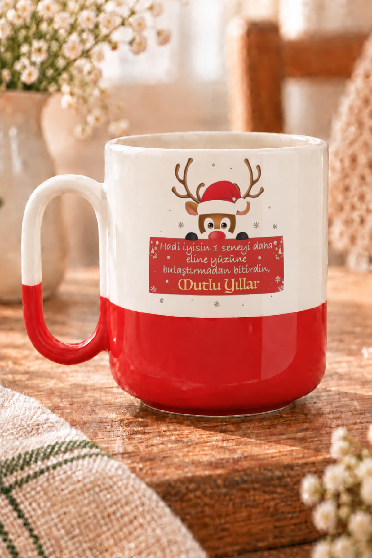 Hadi İyisin 1 Seneyi Daha Baskılı Alt Yarısı Renkli Arya Kupa Bardak Fincan Mug