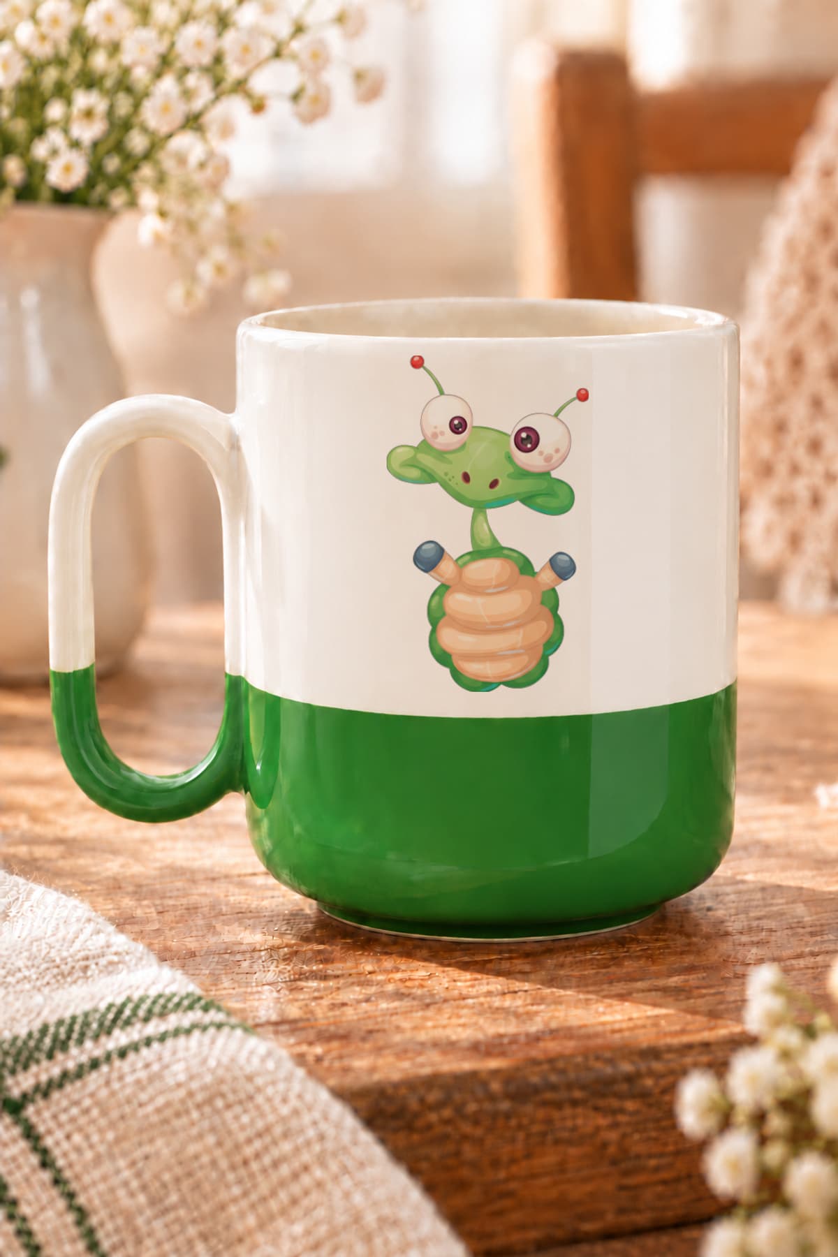 Kaplumbağa Baskılı Alt Yarısı Renkli Arya Kupa Bardak Fincan Mug