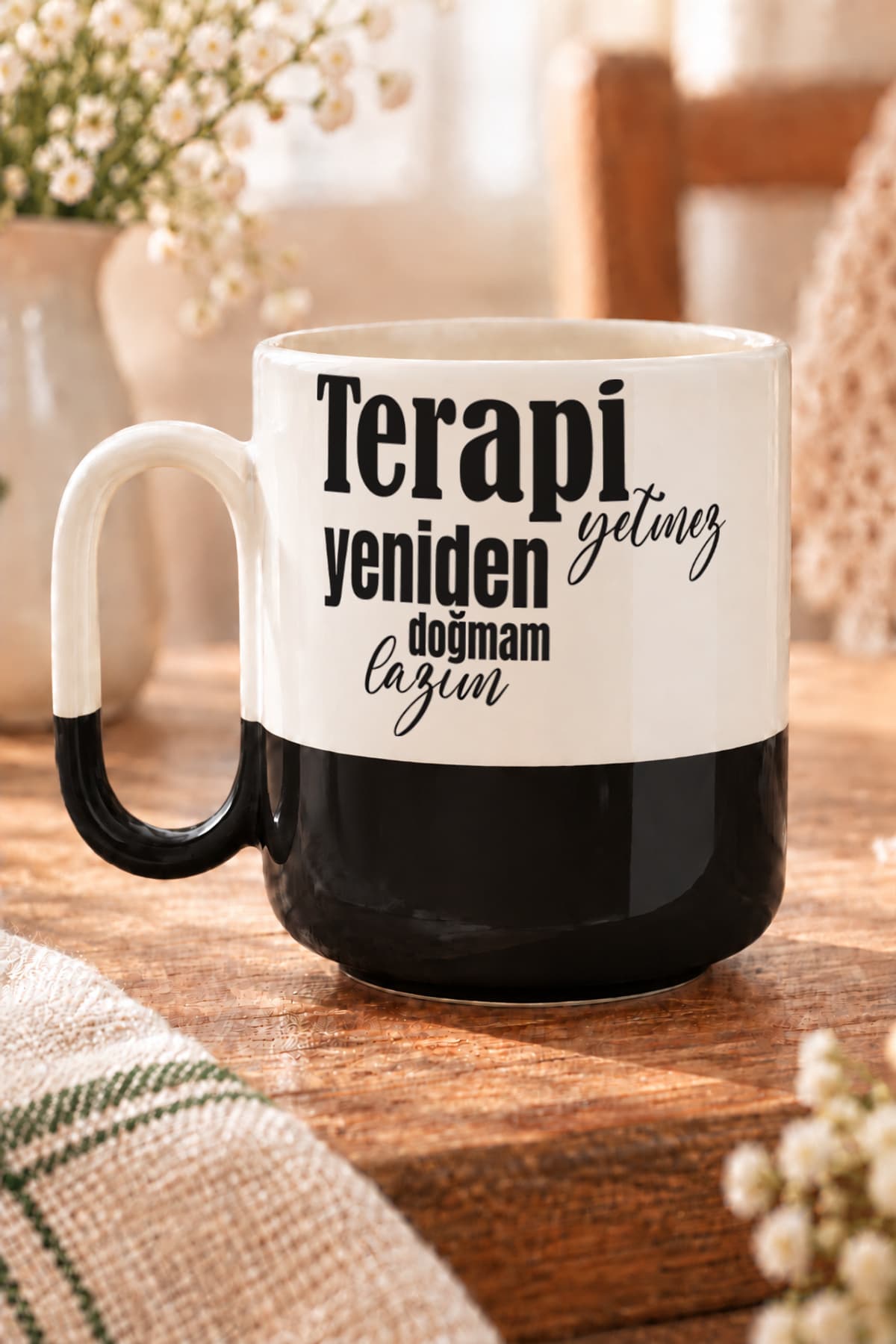 Terapi Yetmez Yeniden Doğmam Lazım Baskılı Alt Yarısı Renkli Arya Kupa Bardak Fincan Mug