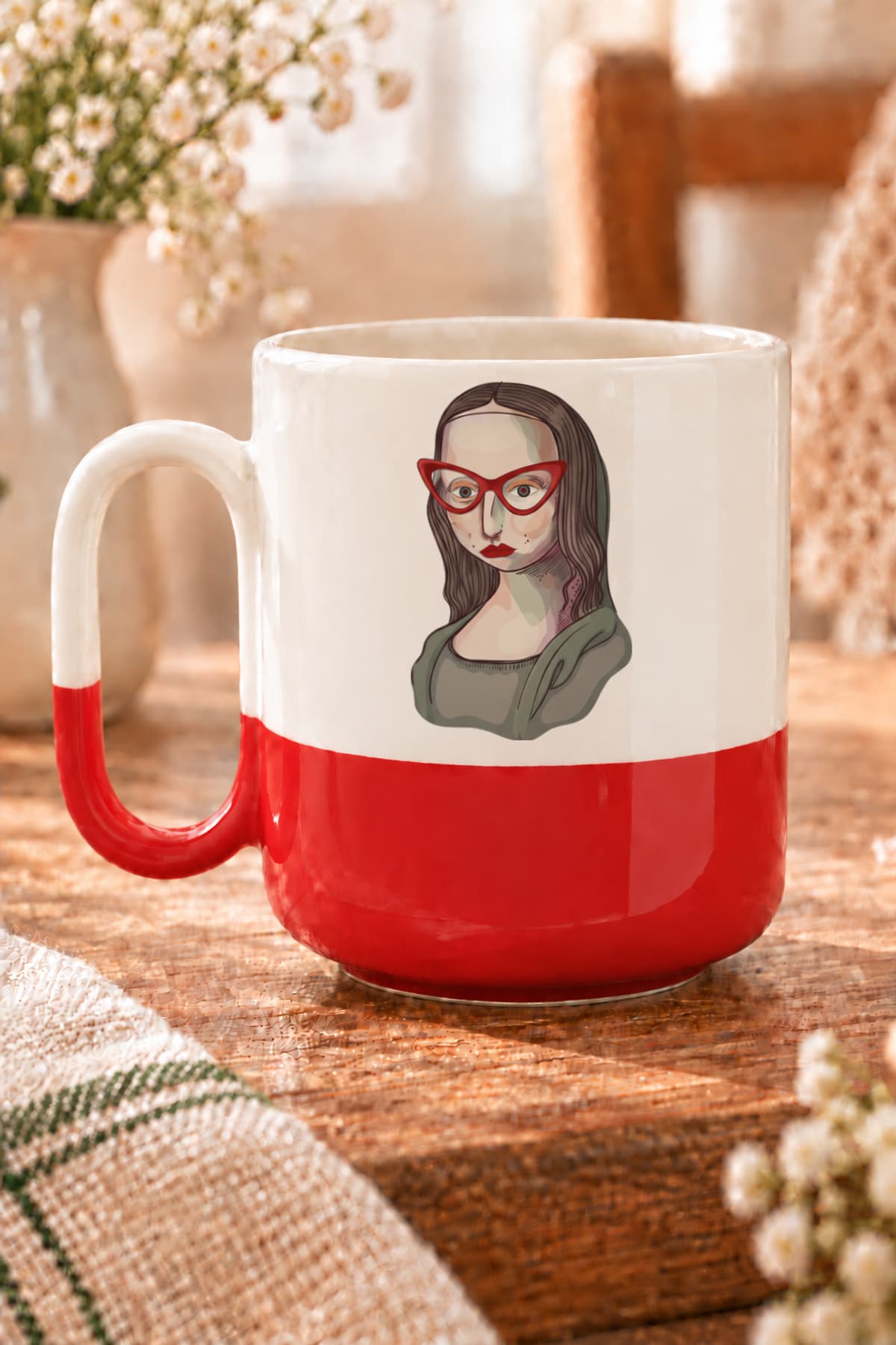 Monarıza Baskılı Alt Yarısı Renkli Arya Kupa Bardak Fincan Mug