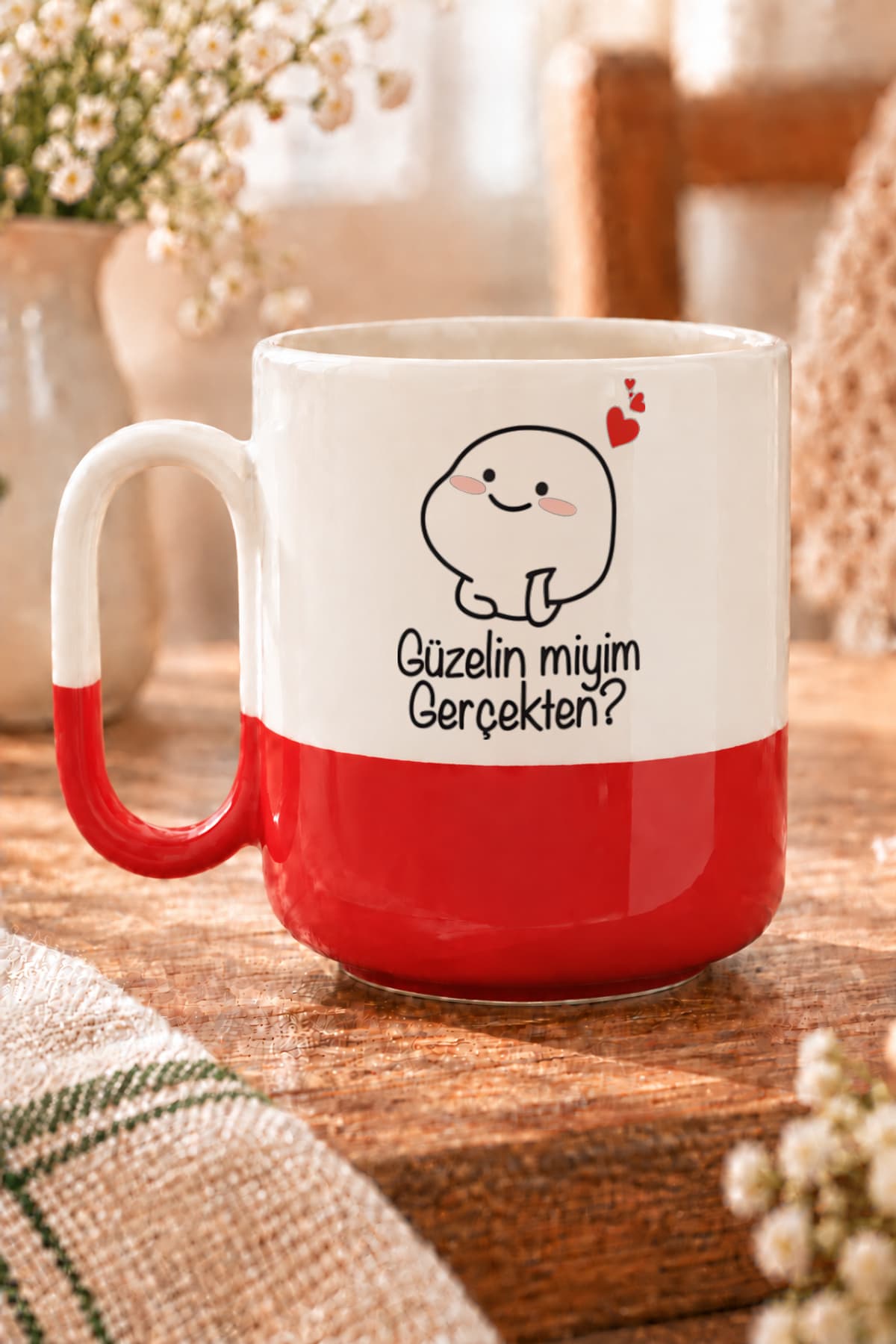 Güzelin Miyim Gerçekten Baskılı Alt Yarısı Renkli Arya Kupa Bardak Fincan Mug