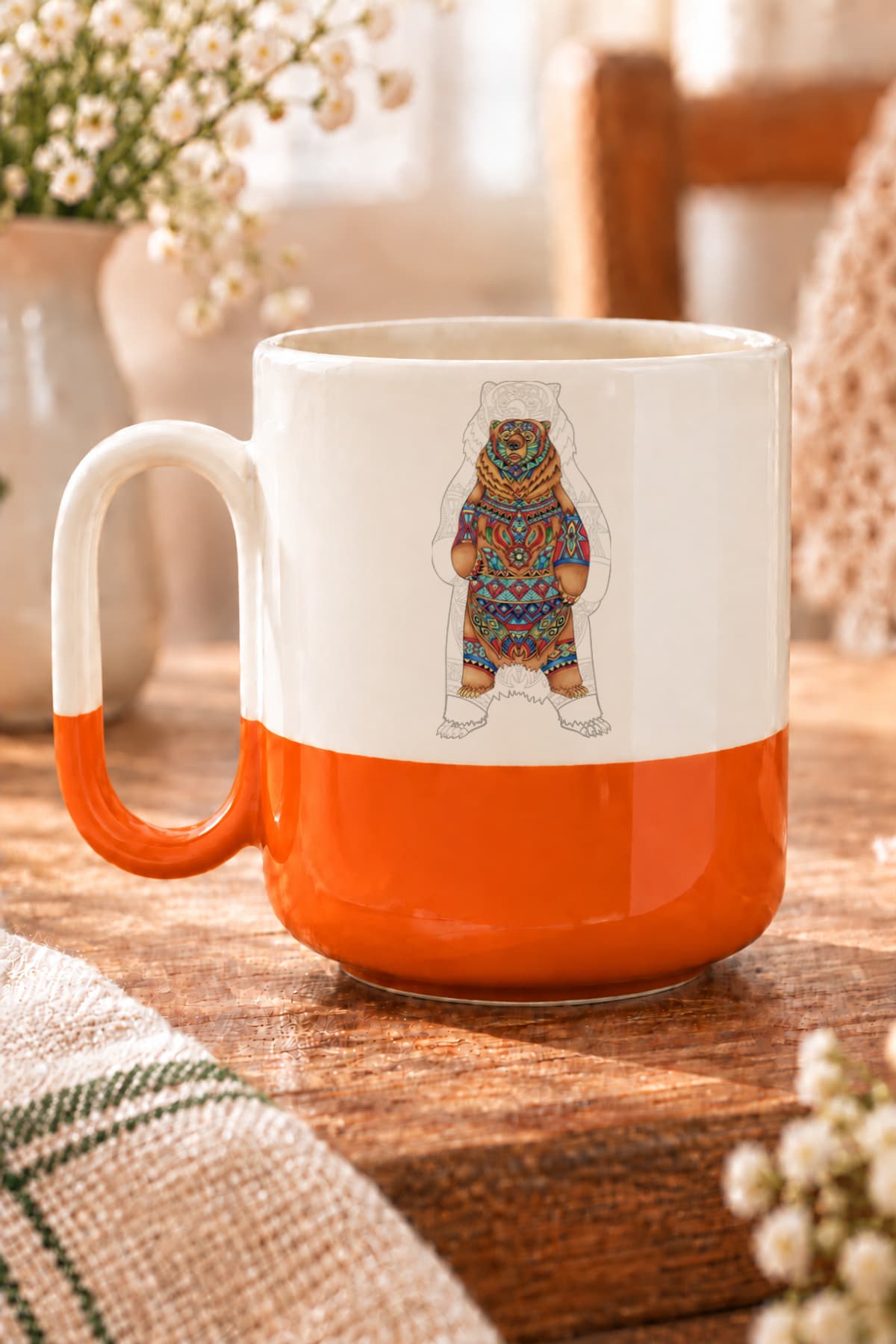 Bear Baskılı Alt Yarısı Renkli Arya Kupa Bardak Fincan Mug