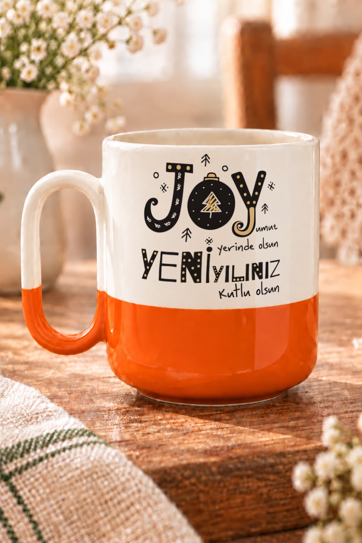 Joyumuz Yerinde Olsun Baskılı Alt Yarısı Renkli Arya Kupa Bardak Fincan Mug