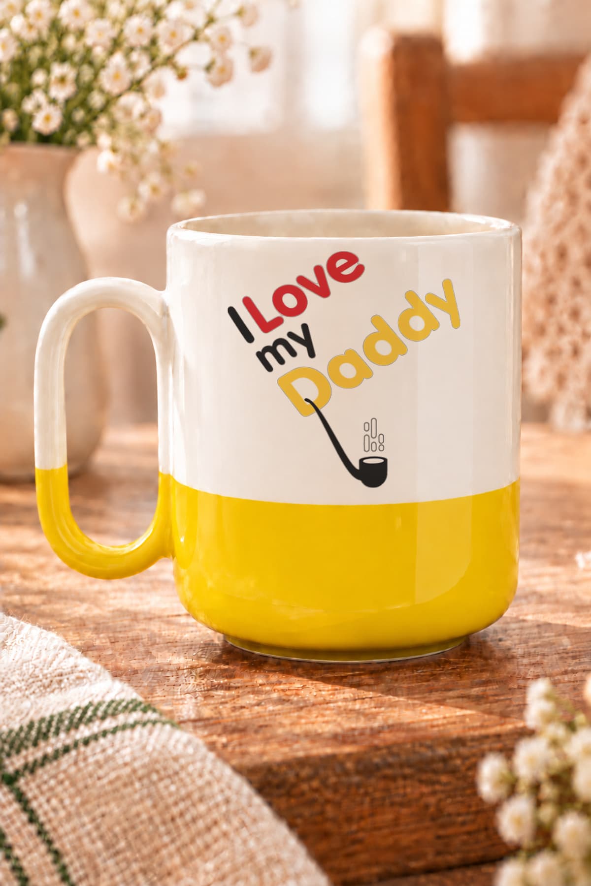Love Daddy Baskılı Alt Yarısı Renkli Arya Kupa Bardak Fincan Mug