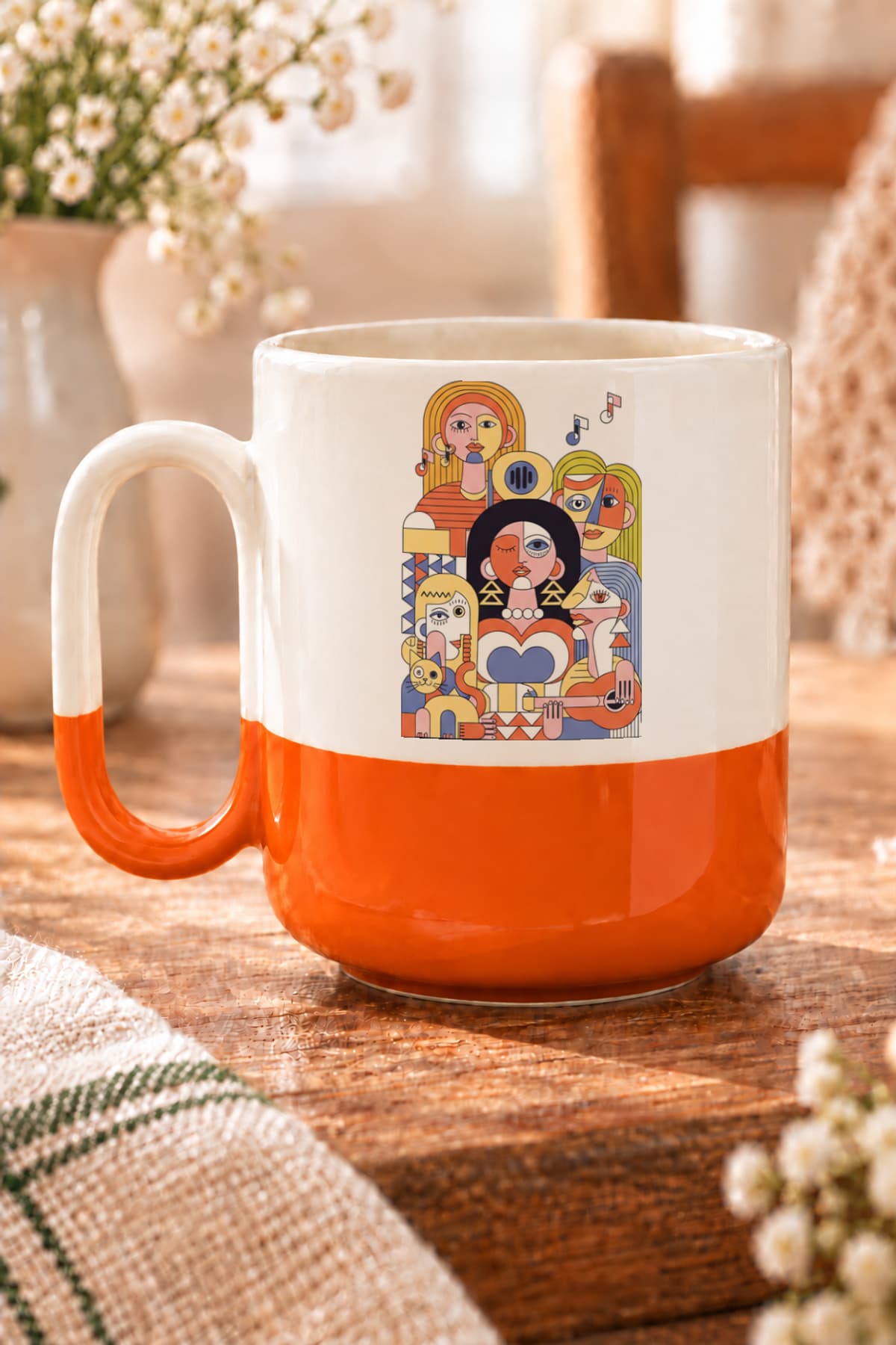 Çalgıcılar Baskılı Alt Yarısı Renkli Arya Kupa Bardak Fincan Mug